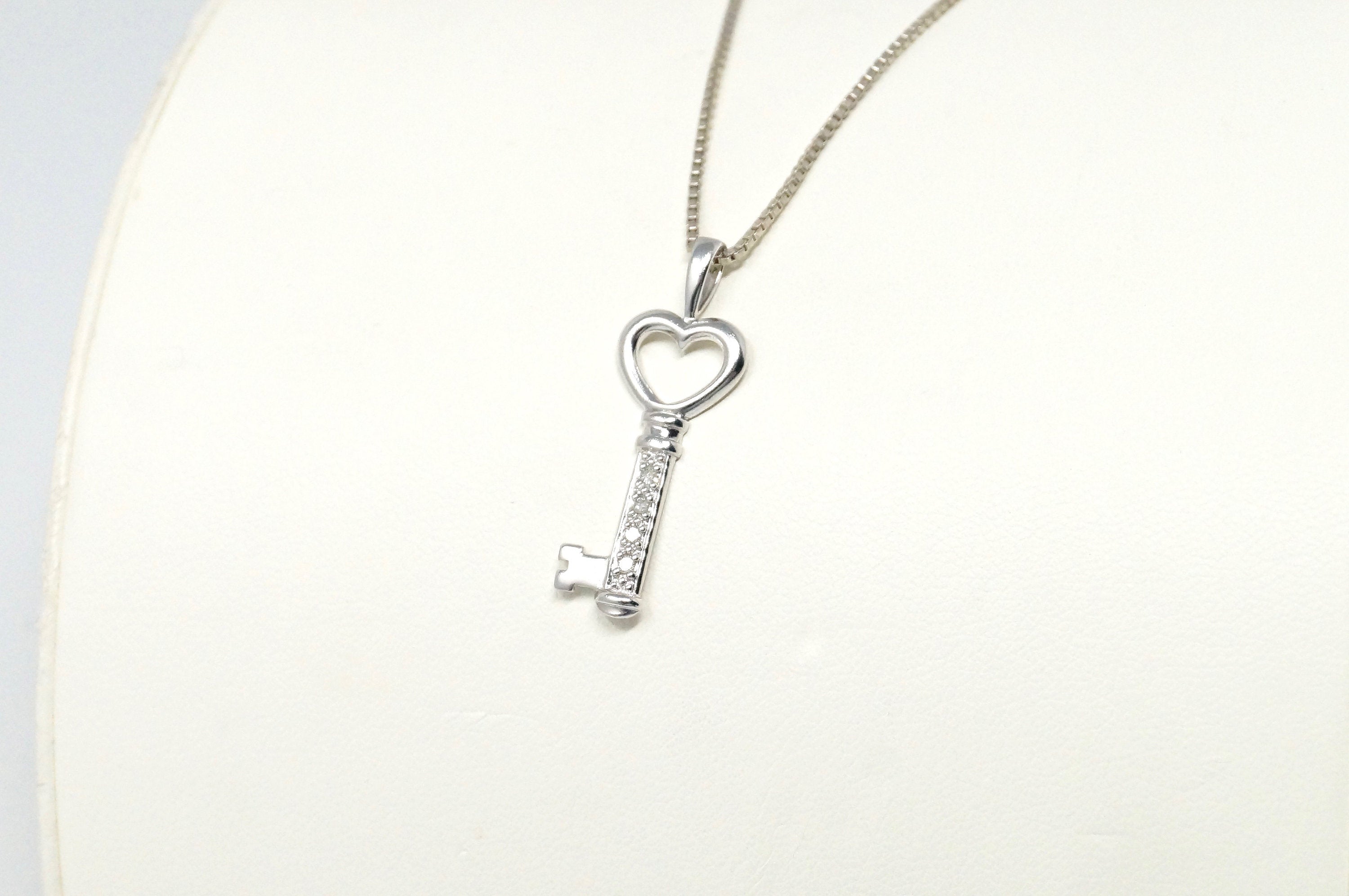Vintage Diamond Heart Key &amp;quot;Key To My Heart&amp;quot; Sterling Silver Necklace 20&amp;quot;