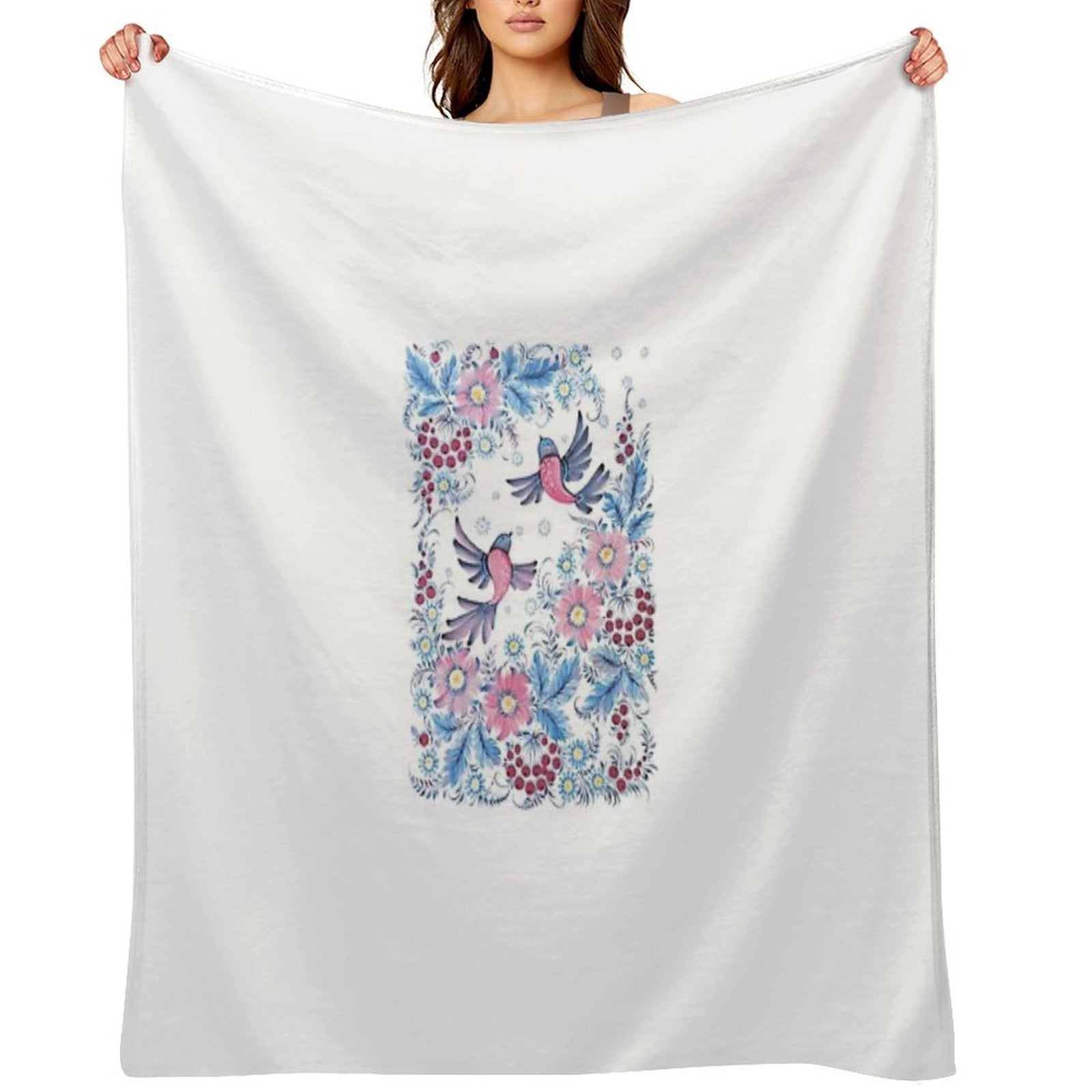 Lovebirds in Petrykivka Floral Garden Throw Blanket