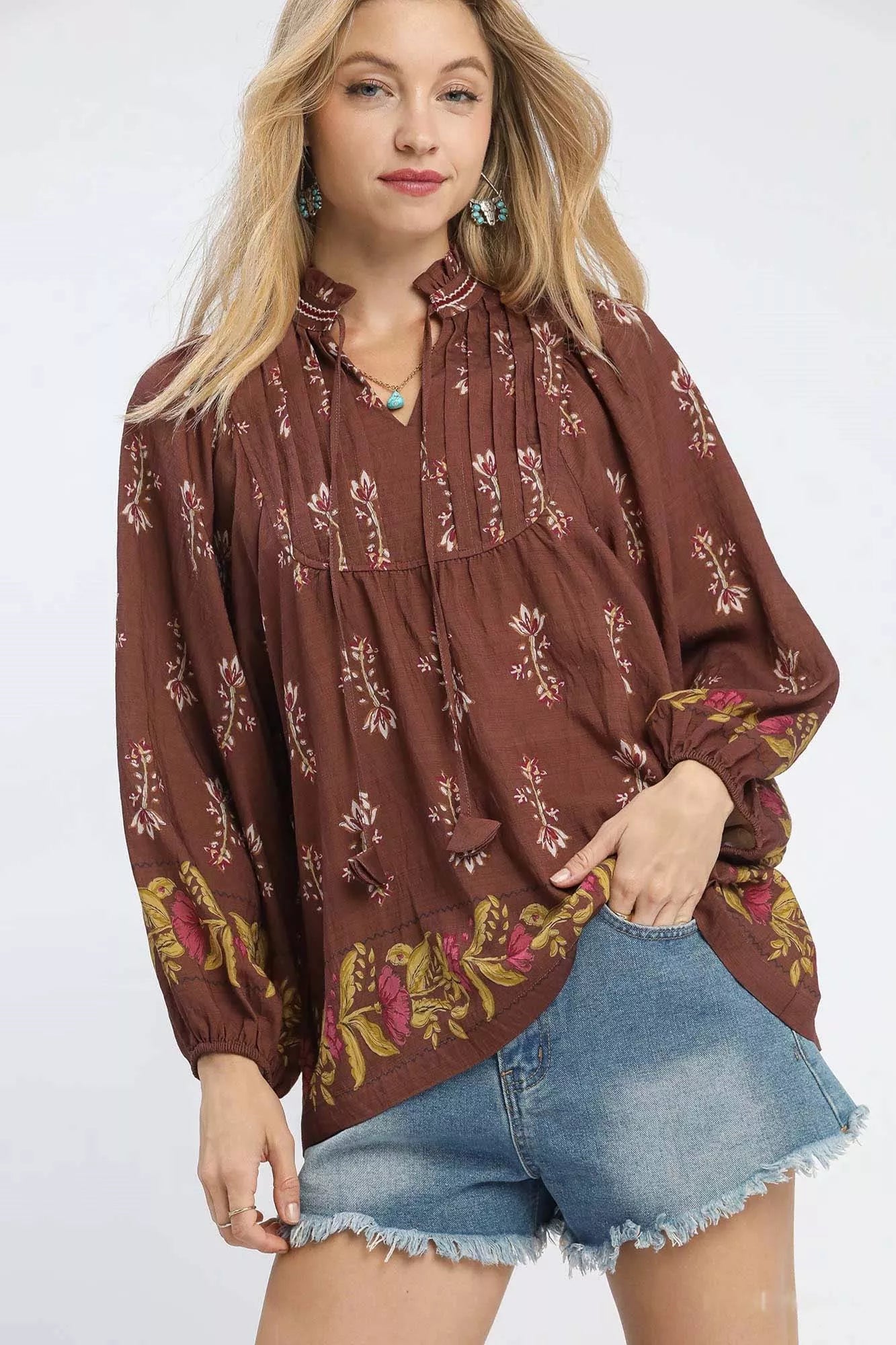 Umgee Floral Boho Peasant Blouse