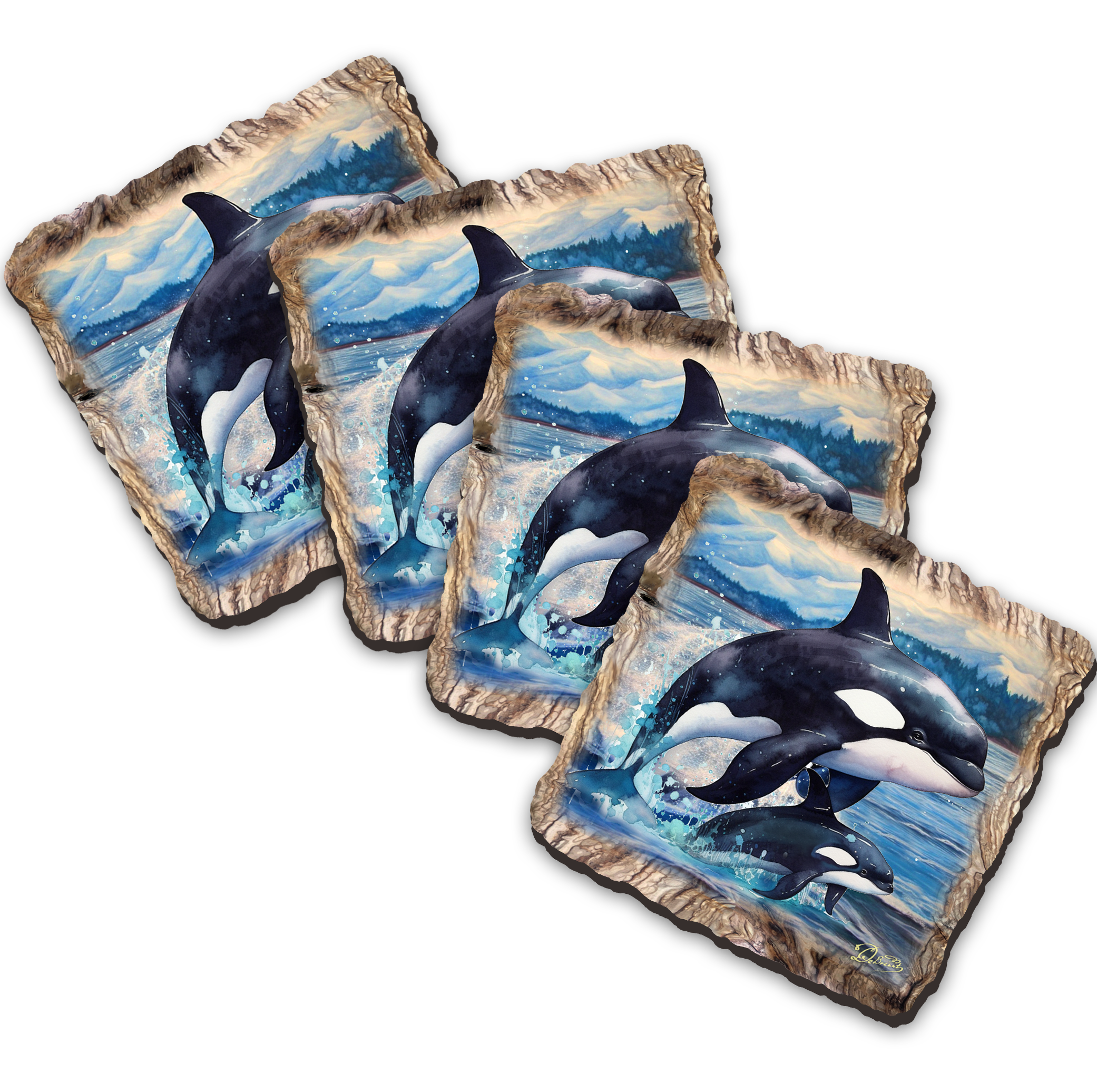 Orca Wooden Cork Coasters Gift Set of 4 by Nature Wonders Coastal Nature Wildlife Decor  - 95396C-S4