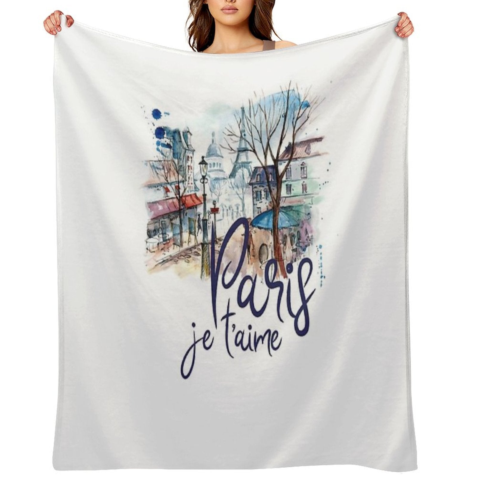 Paris Je T&amp;#39;aime Watercolor Calligraphy Art - France Souvenir Gifts Throw Blanket