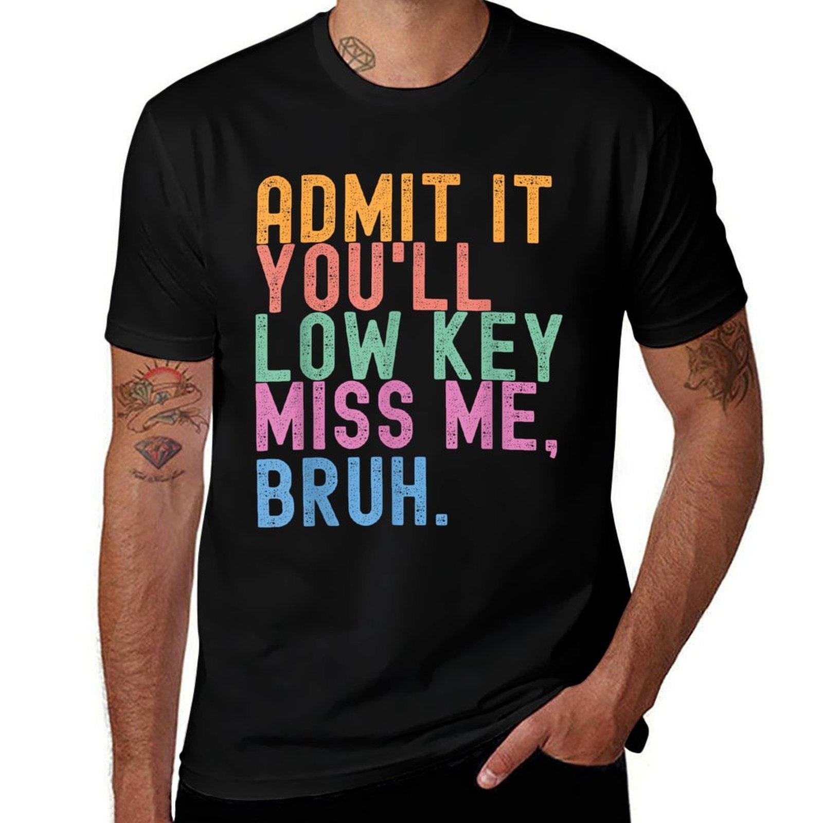 Admit It You&amp;#39;ll Low Key Miss Me Bruh Funny Bruh Teacher  Oversized Silhouette T-Shirt