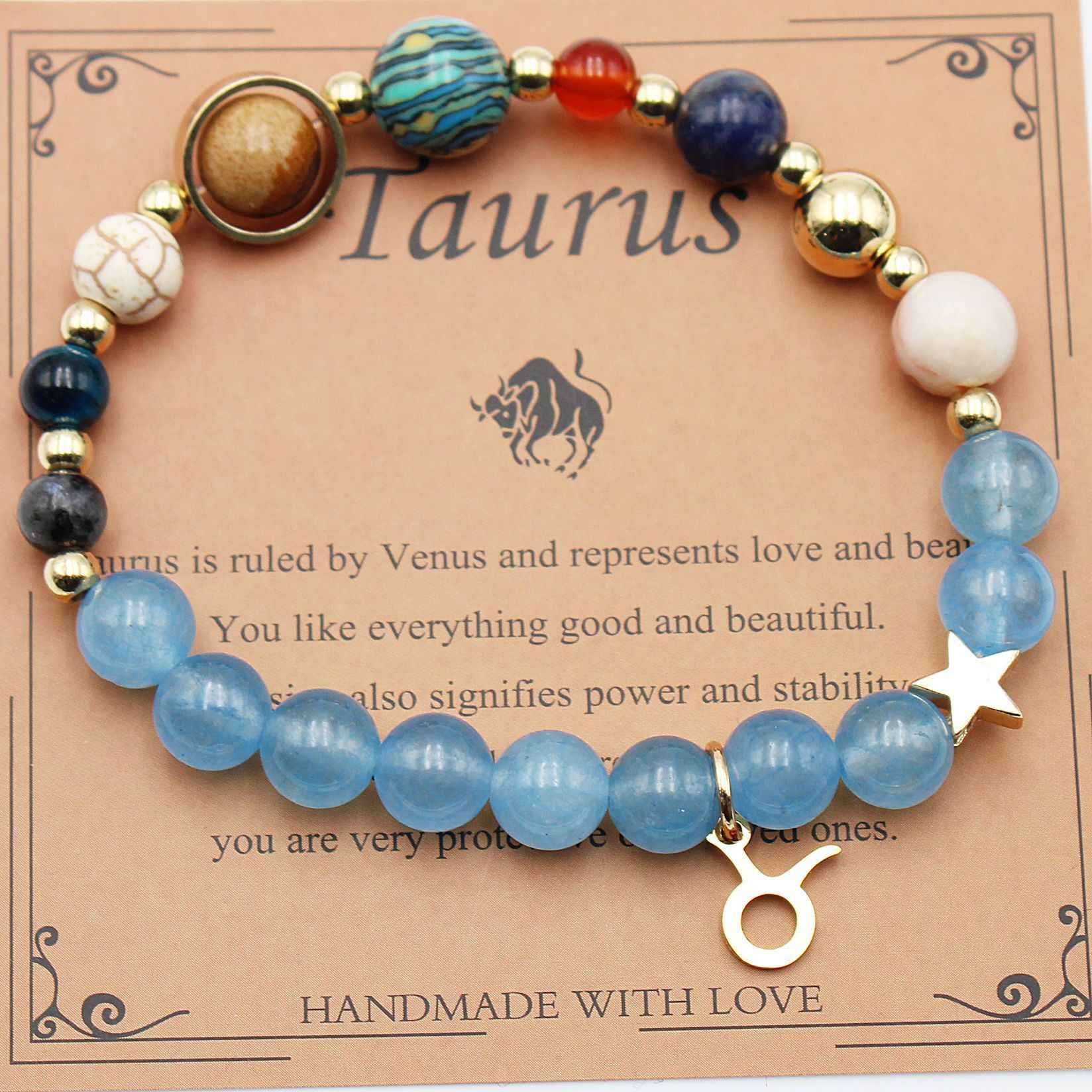 Twelve Constellations Bracelets - Natural Stone Beaded Bracelets with Eight Planet Designs