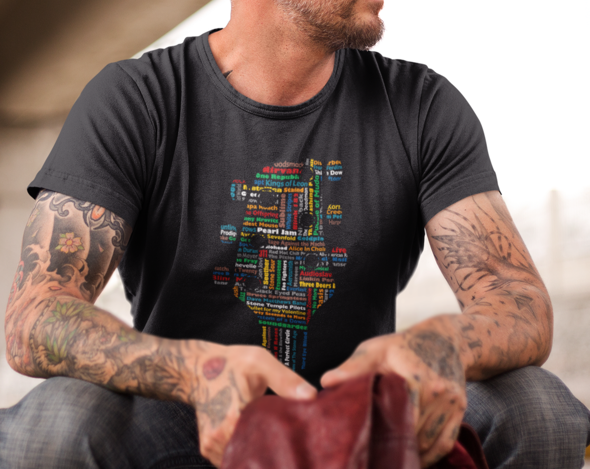 Msstzblkbz T-Shirt - Colorful Guitar&amp;#39;s Head Band Design