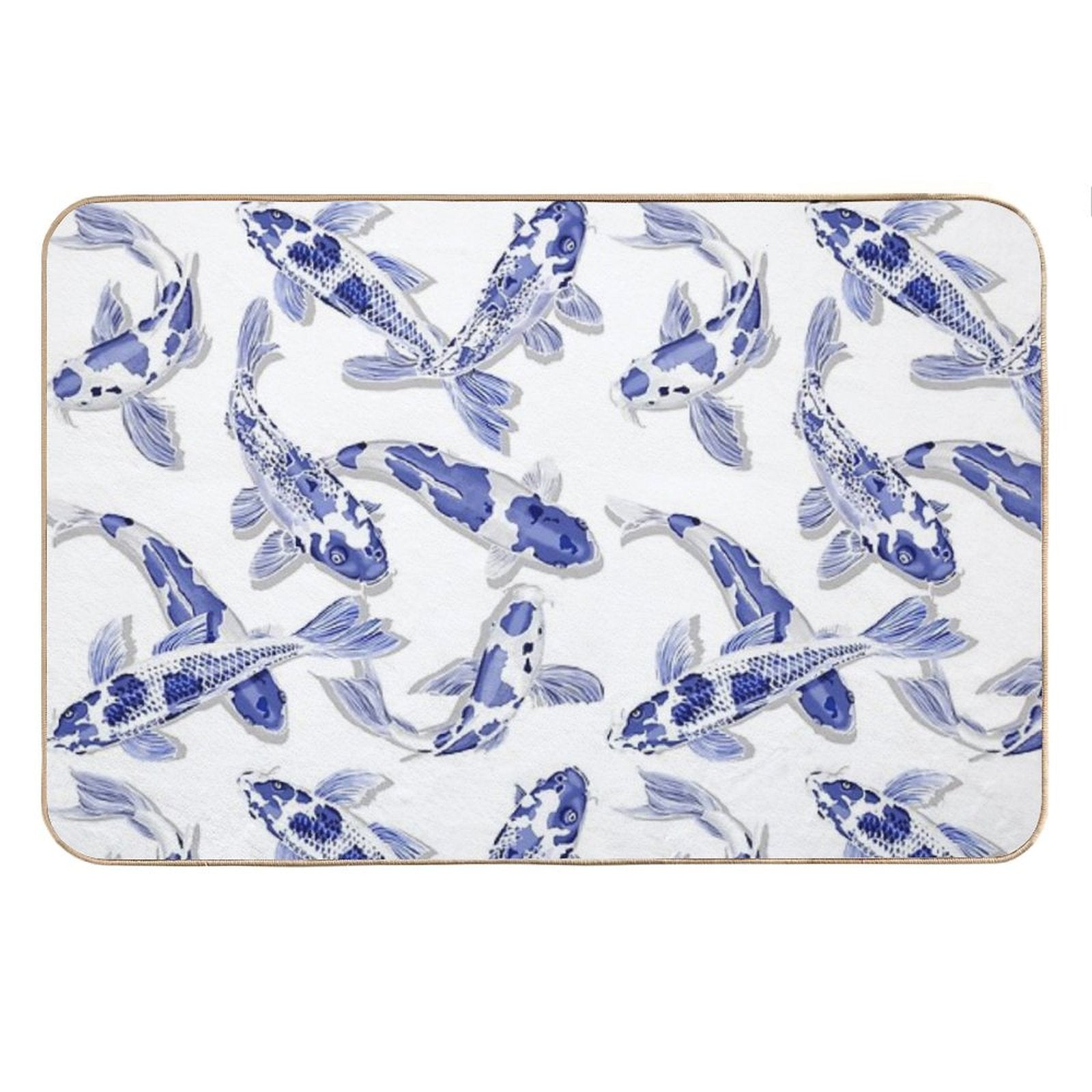 Blue And White Koi Fish Artwork – Zen Wall Decor for Home &amp;amp; Office Bath Mat