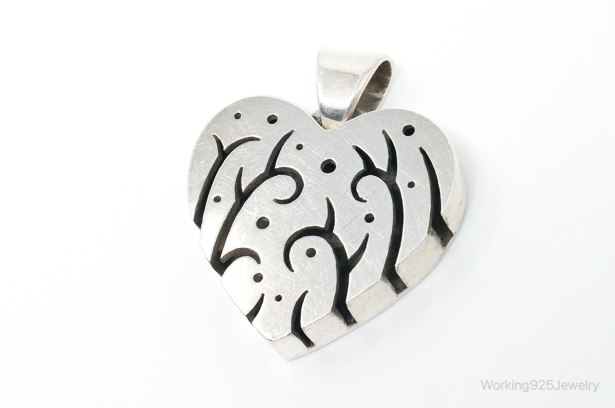 Vintage Designer Heart Trees &amp;amp; Stars Sterling Silver Pendant