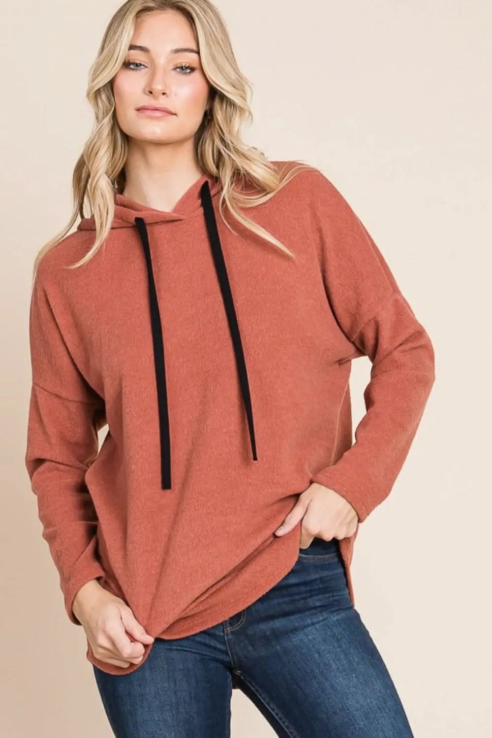 Trendsi Contrast Knit Hoodie Women&amp;#39;s Casual Drop Shoulder Sweatshirt - Comfy &amp;amp; Stylish