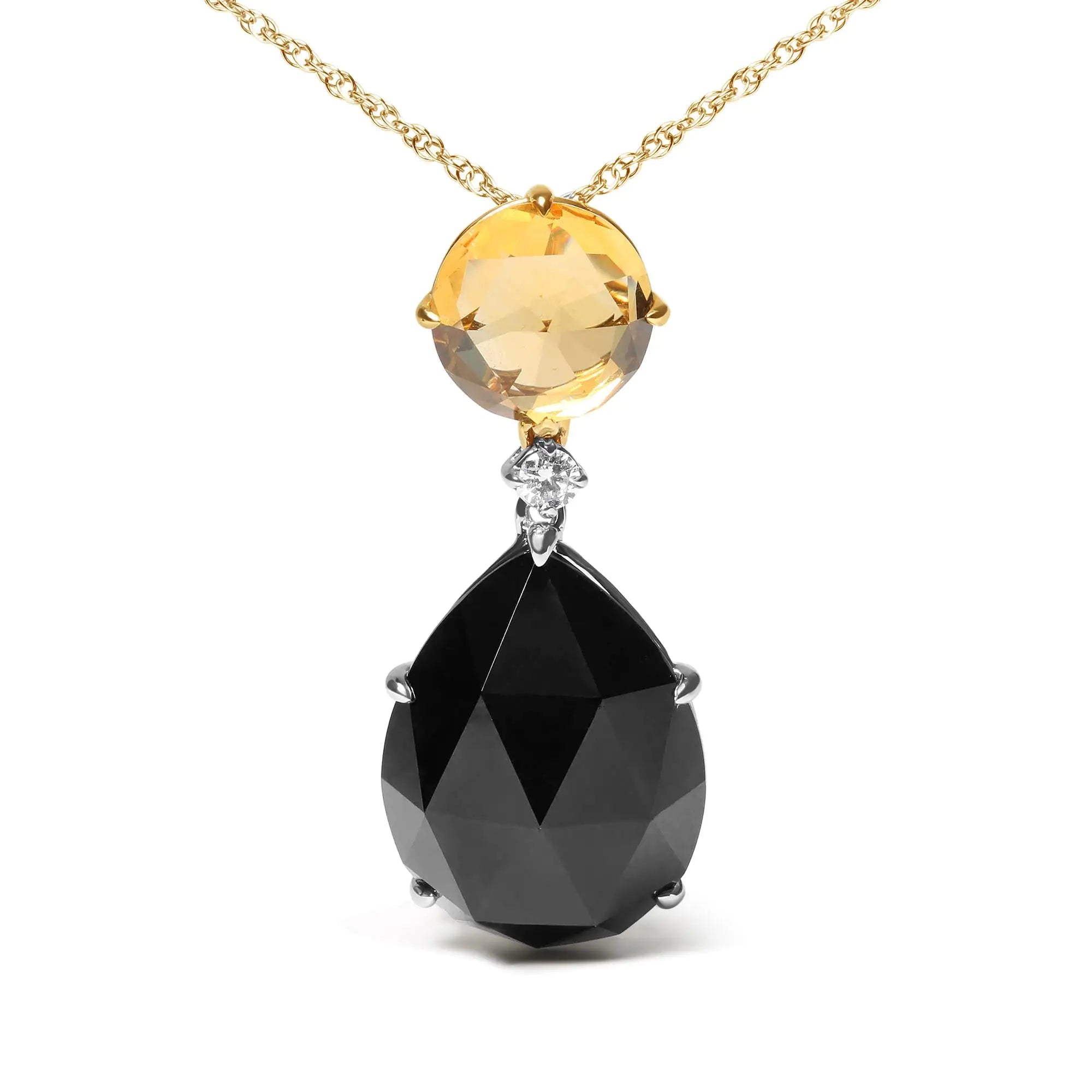 Style Loft Collection 18K White and Yellow Gold Diamond Accent and Round Yellow Citrine and Pear Cut Black Onyx Dangle Drop 18" Pendant Necklace (G-H Color, SI1-SI2 Clarity)