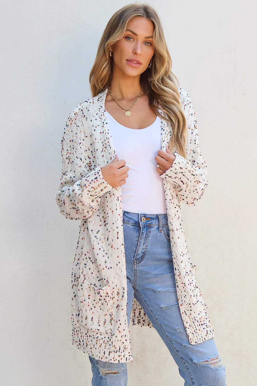 Ailany Confetti Rib Knit Long Sleeve Cardigan