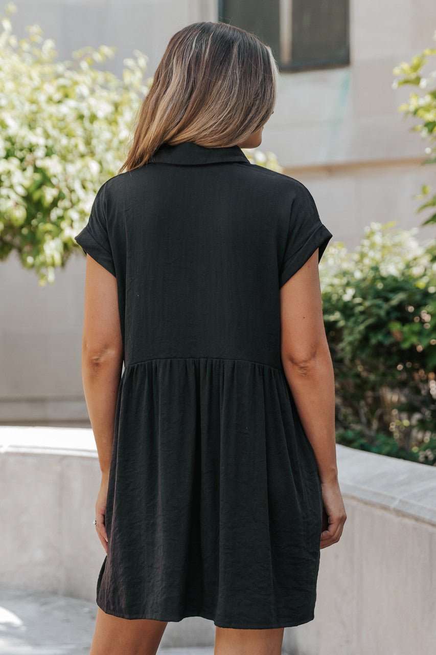 Back To Summer Black Button Up Mini Dress