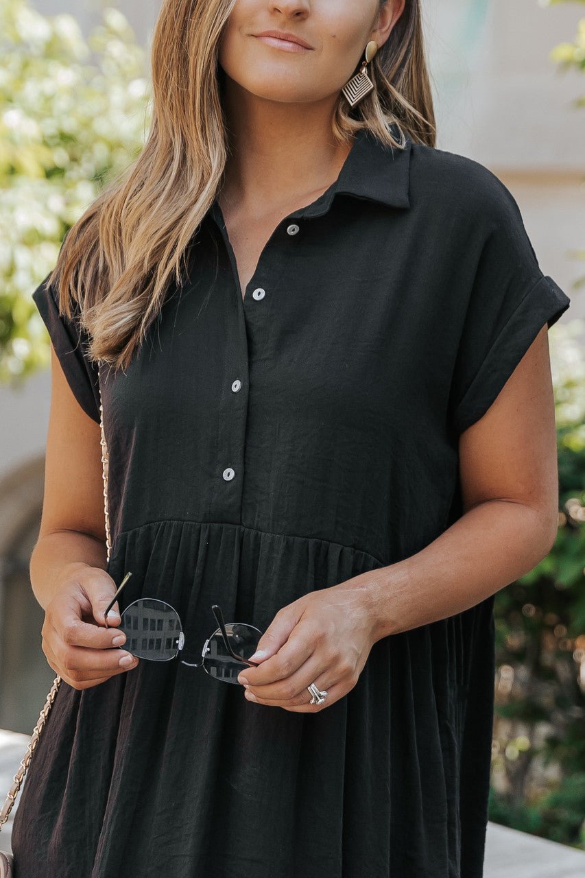 Back To Summer Black Button Up Mini Dress