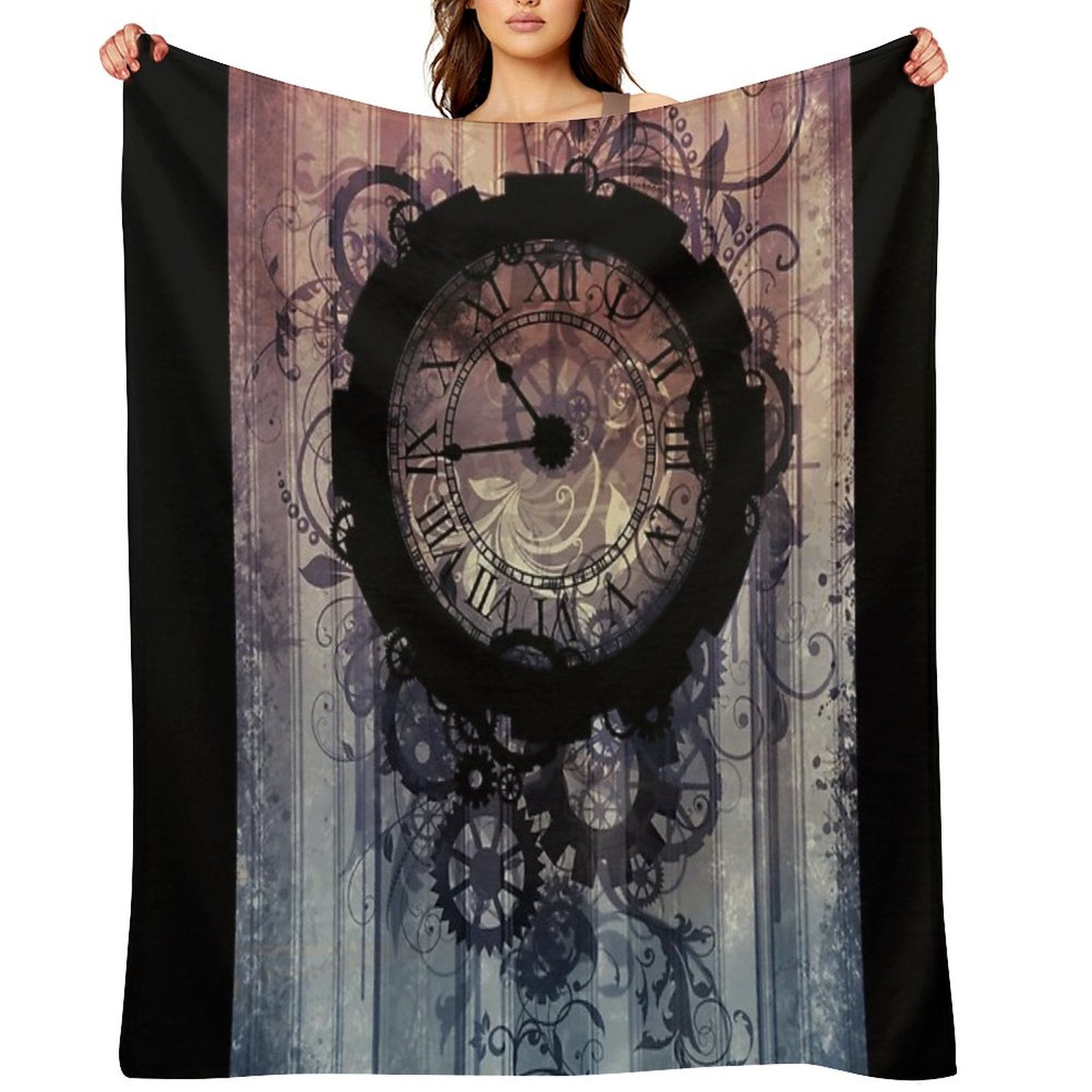 Steampunk Clock Throw Blanket