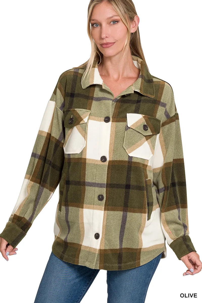 Zenana Oversized Plaid Fleece Shacket
