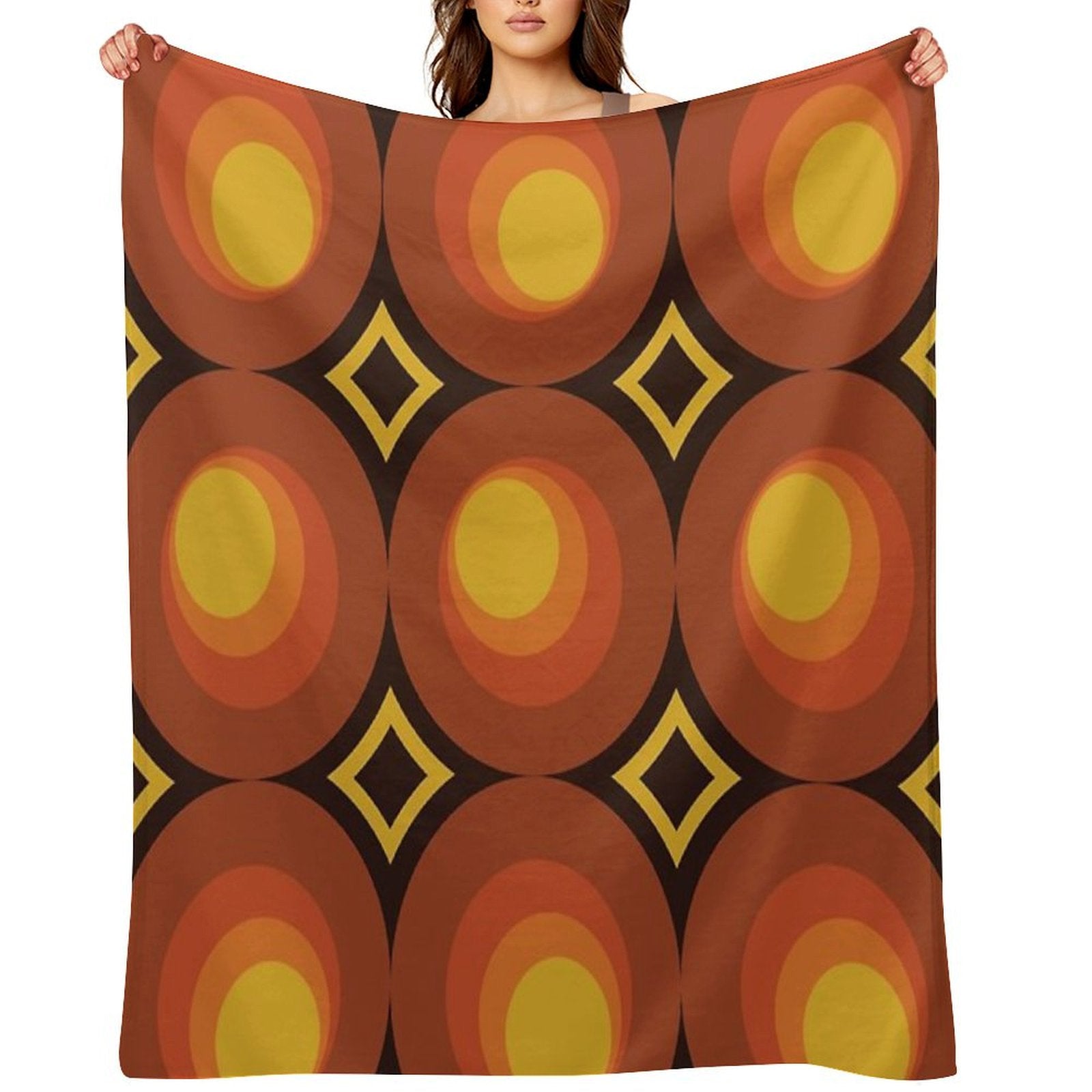1970s Orange Mid-Century Modern Circle 2 Throw Blanket