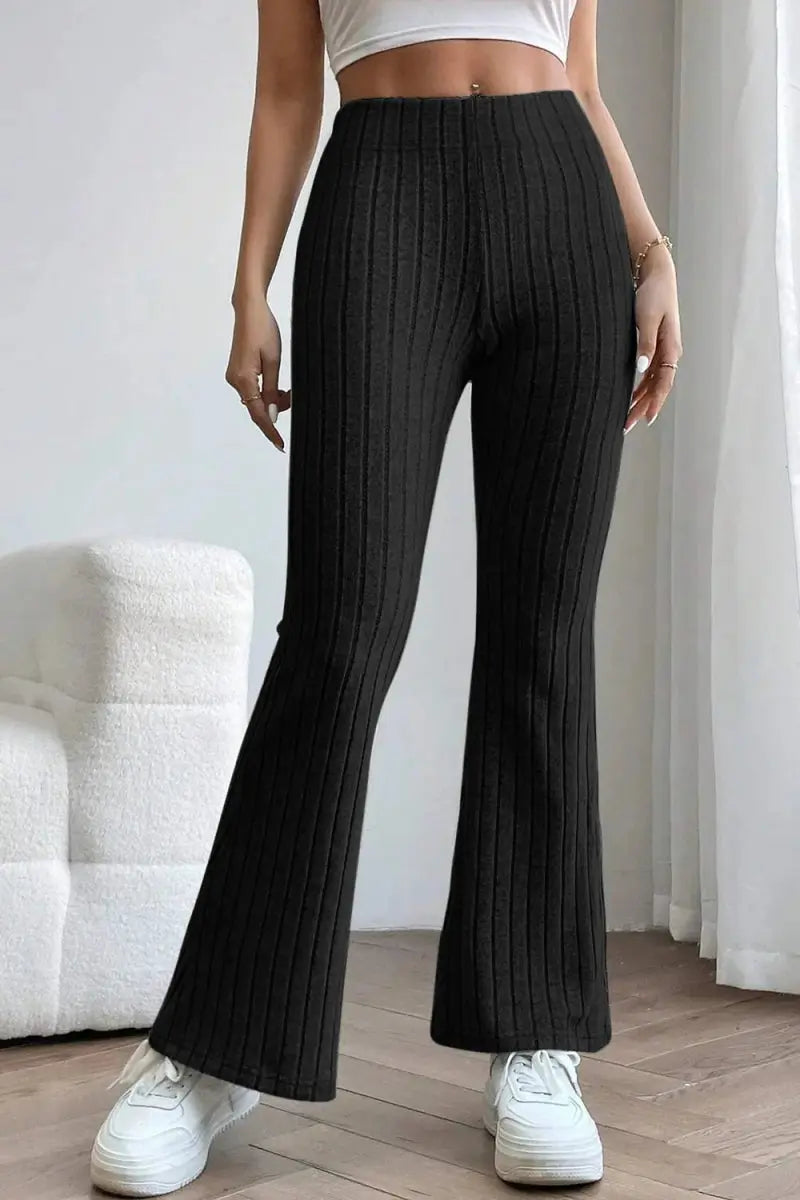 Trendsi Basic Bae Full Size Ribbed High Waist Flare Pants