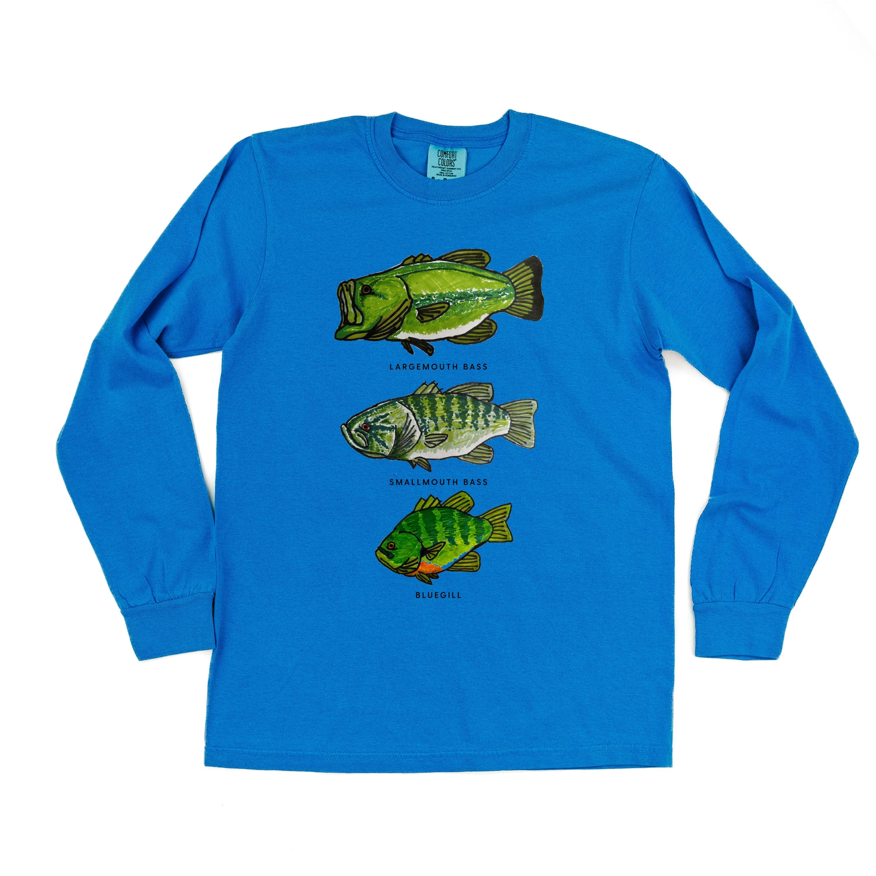 Bass And Bluegill Chart (Hand Drawn) - Long Sleeve Comfort Colors Tee