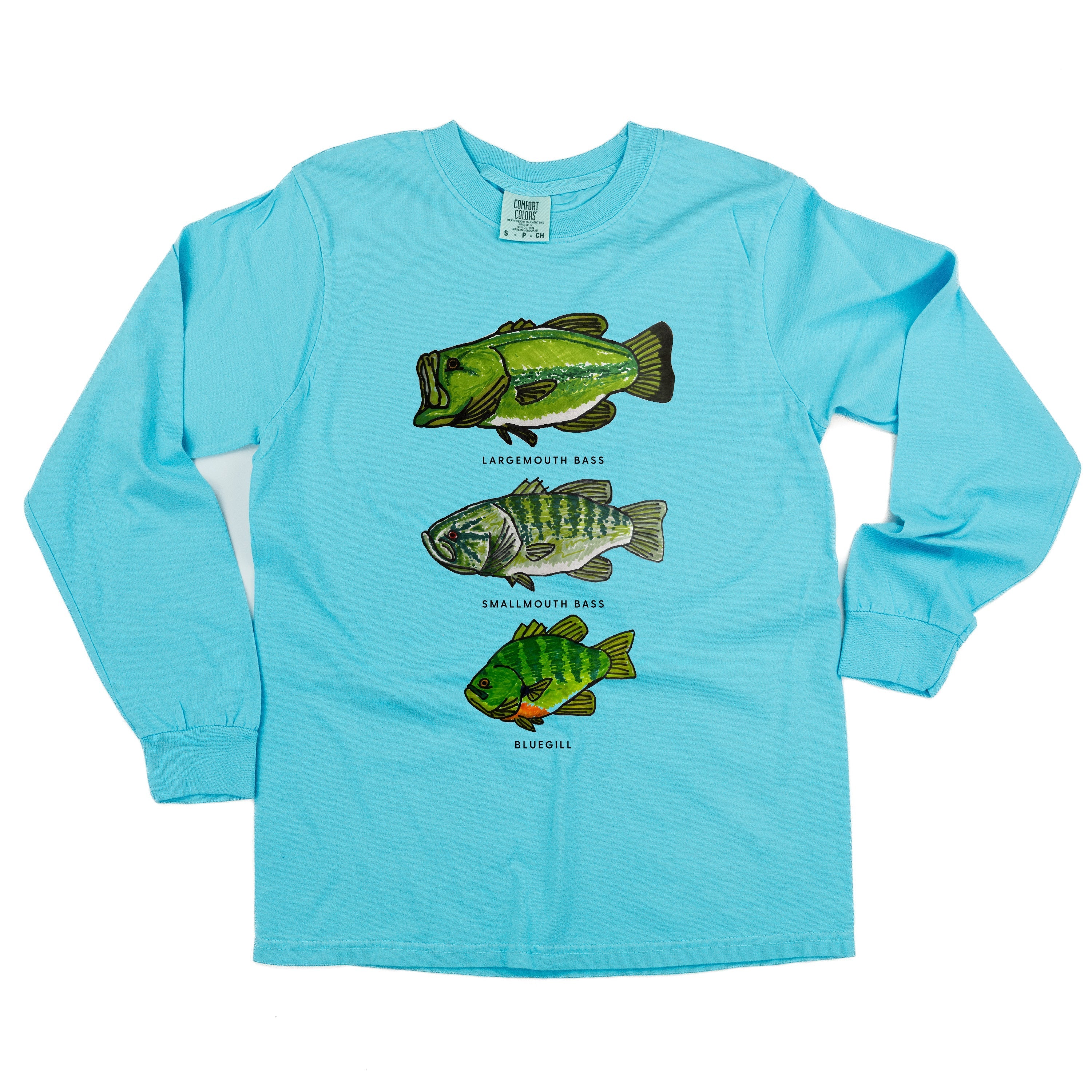 Bass And Bluegill Chart (Hand Drawn) - Long Sleeve Comfort Colors Tee