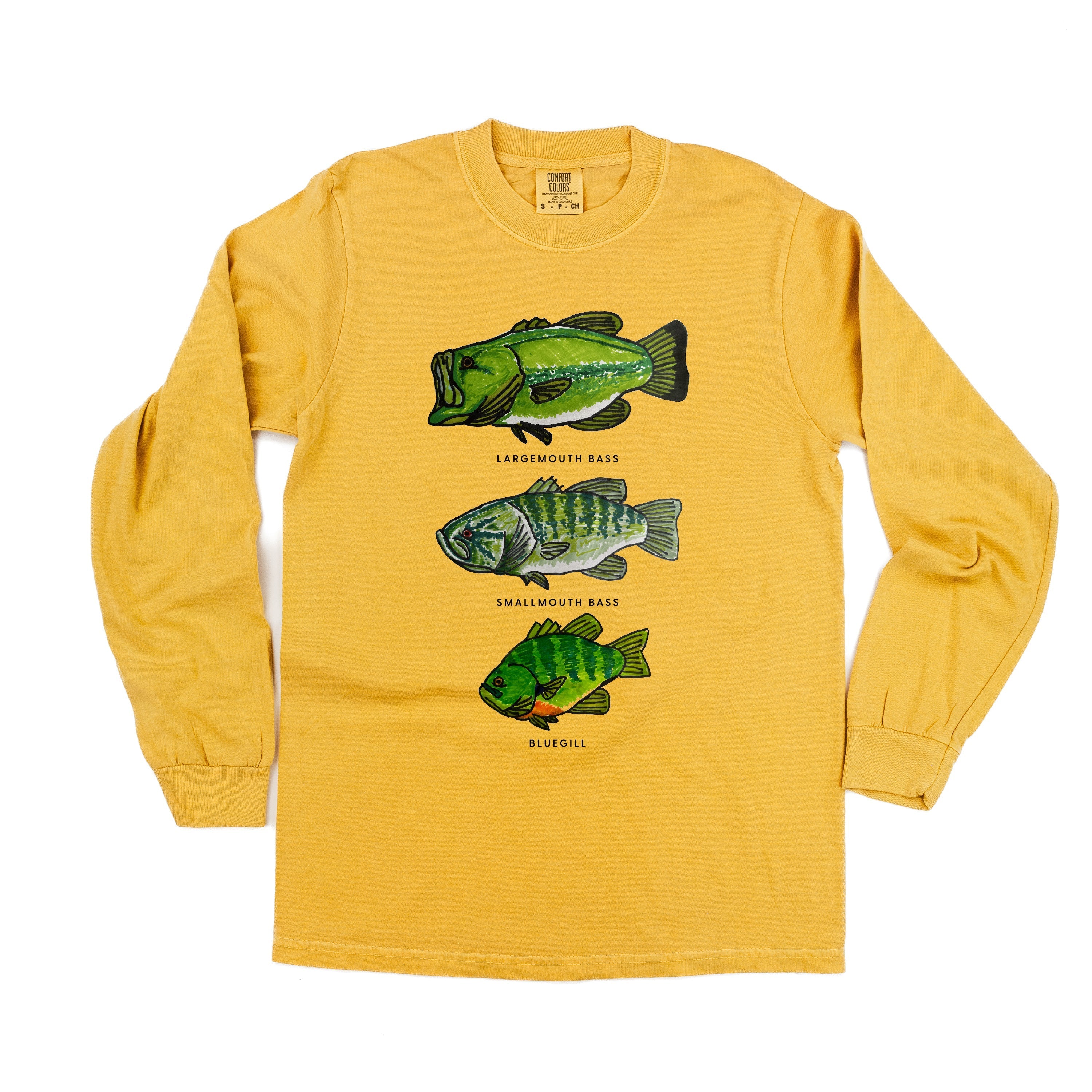Bass And Bluegill Chart (Hand Drawn) - Long Sleeve Comfort Colors Tee