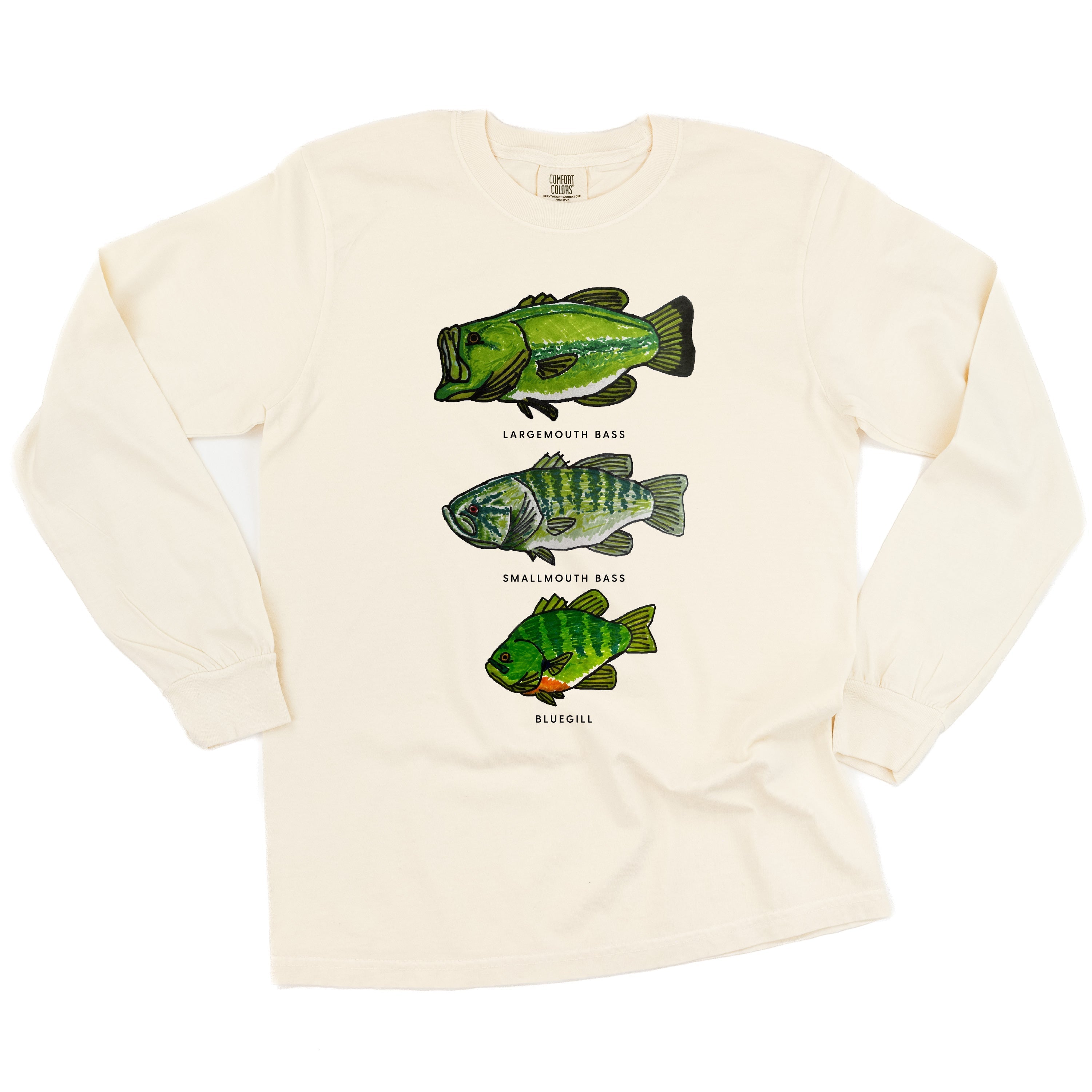 Bass And Bluegill Chart (Hand Drawn) - Long Sleeve Comfort Colors Tee