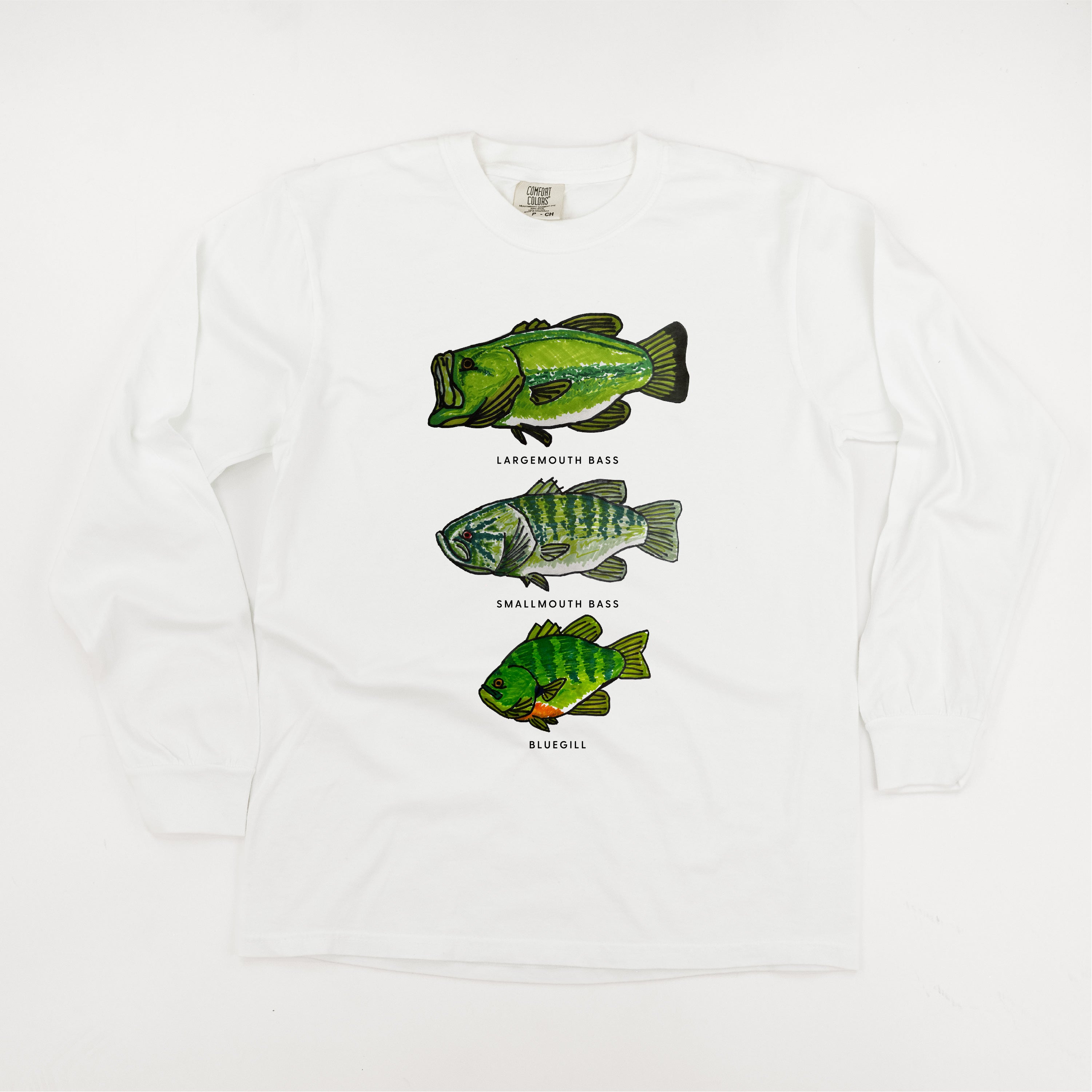 Bass And Bluegill Chart (Hand Drawn) - Long Sleeve Comfort Colors Tee
