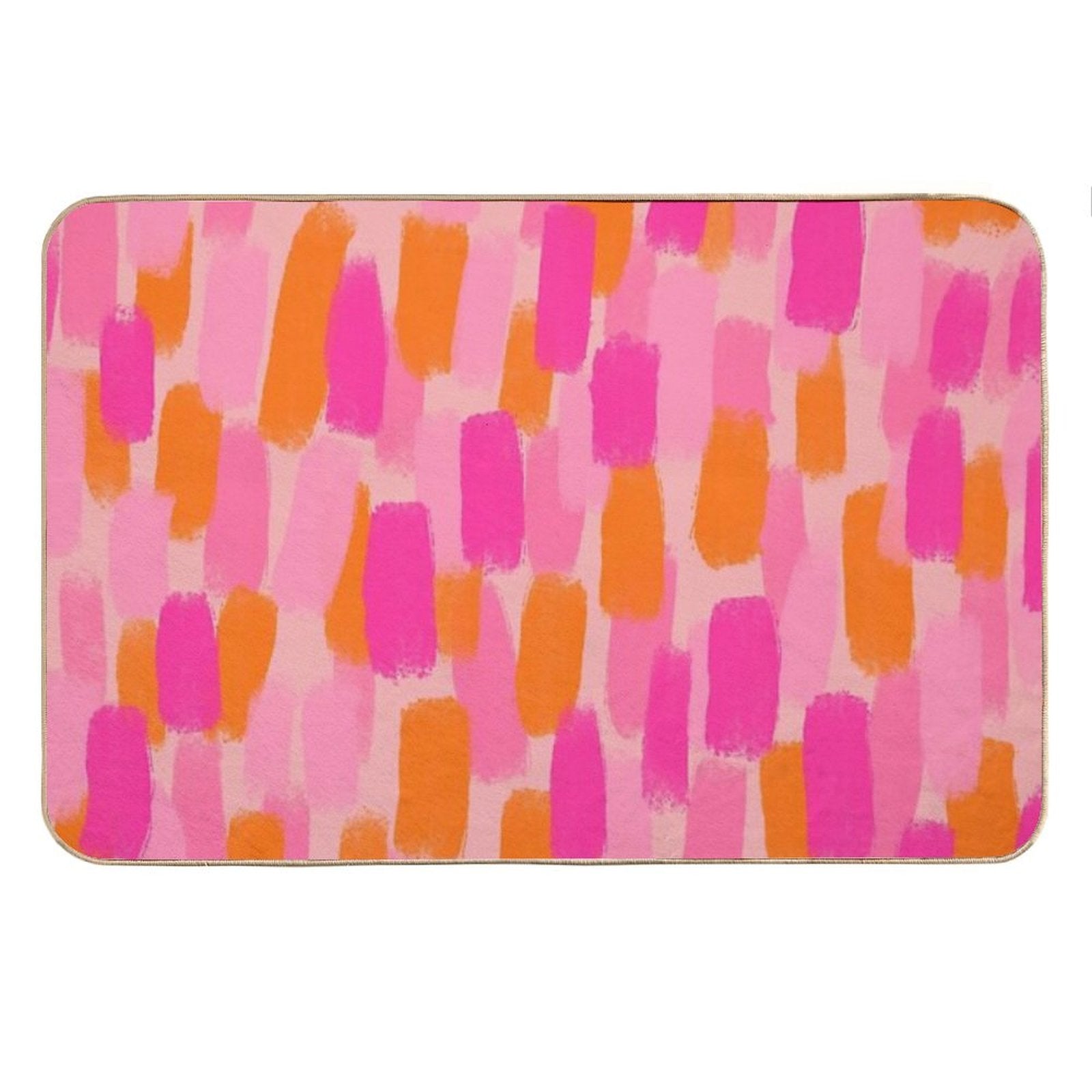 Abstract, Pink with Orange, Paint Brush Effect Bath Mat