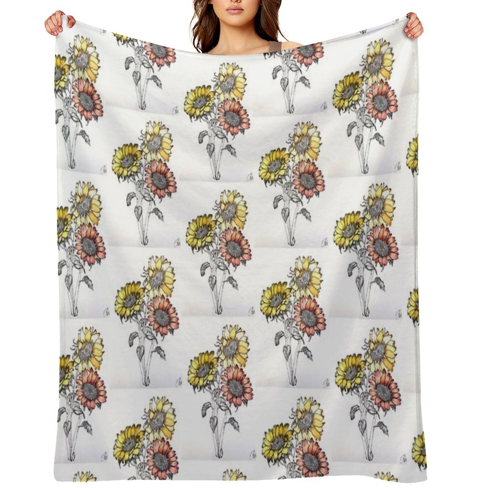 Colored Inked Sunflowers Throw Blanket