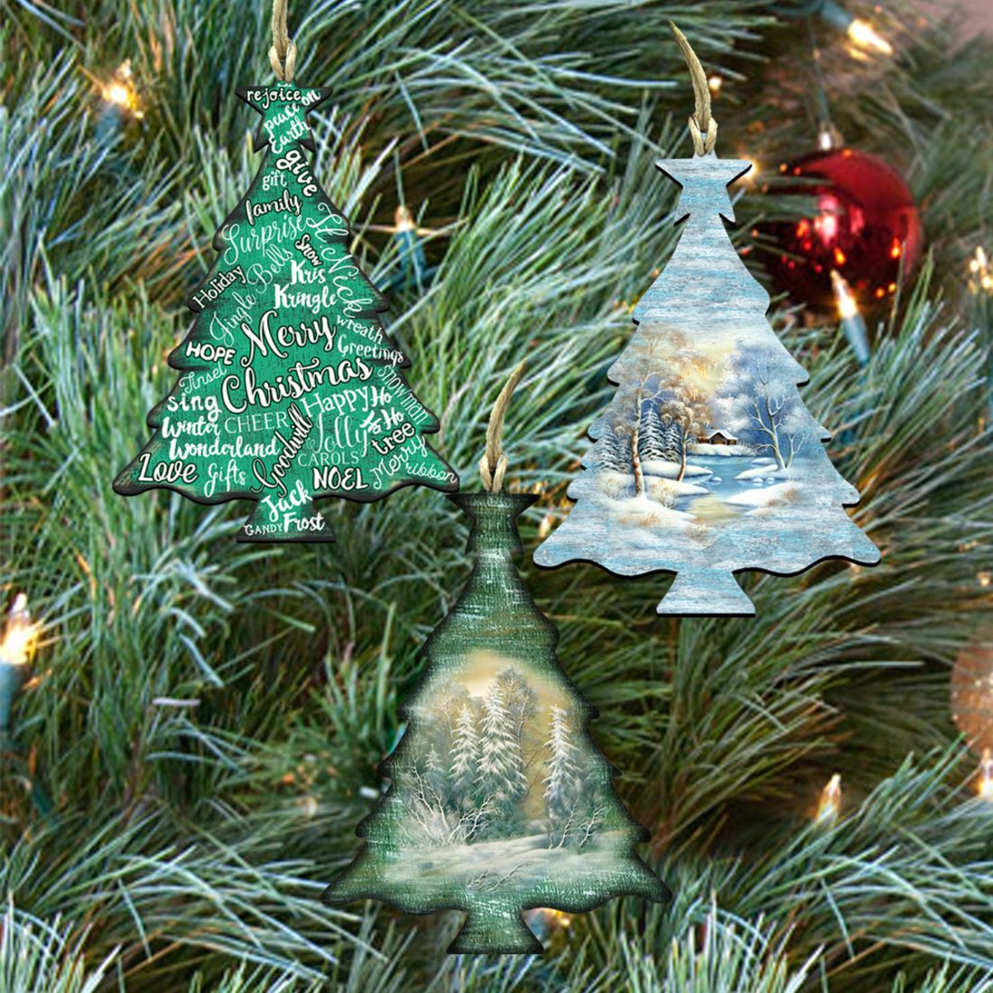 Christmas Tree Wooden Ornaments Set of 3 by G. DeBrekht - Coastal Holiday Decor - 8100049S3