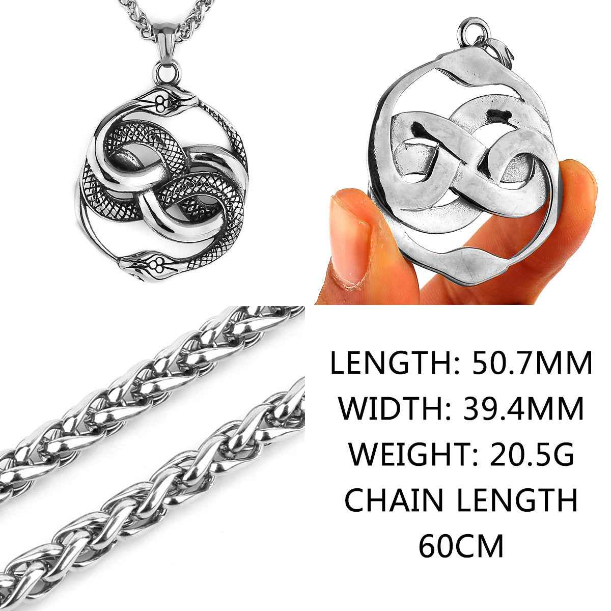 Mens Snake Pendant Necklace Set with Casual Mechanical Watch Fashion Accessory