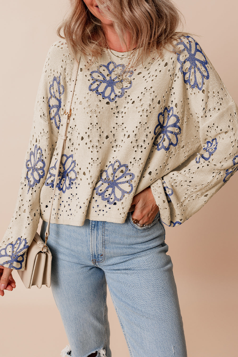 Harper Eyelet Drop Shoulder Sweater