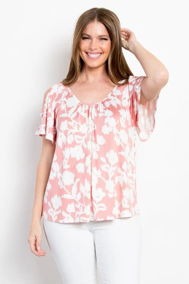 Be Stage Full Size Floral Cold Shoulder Top for