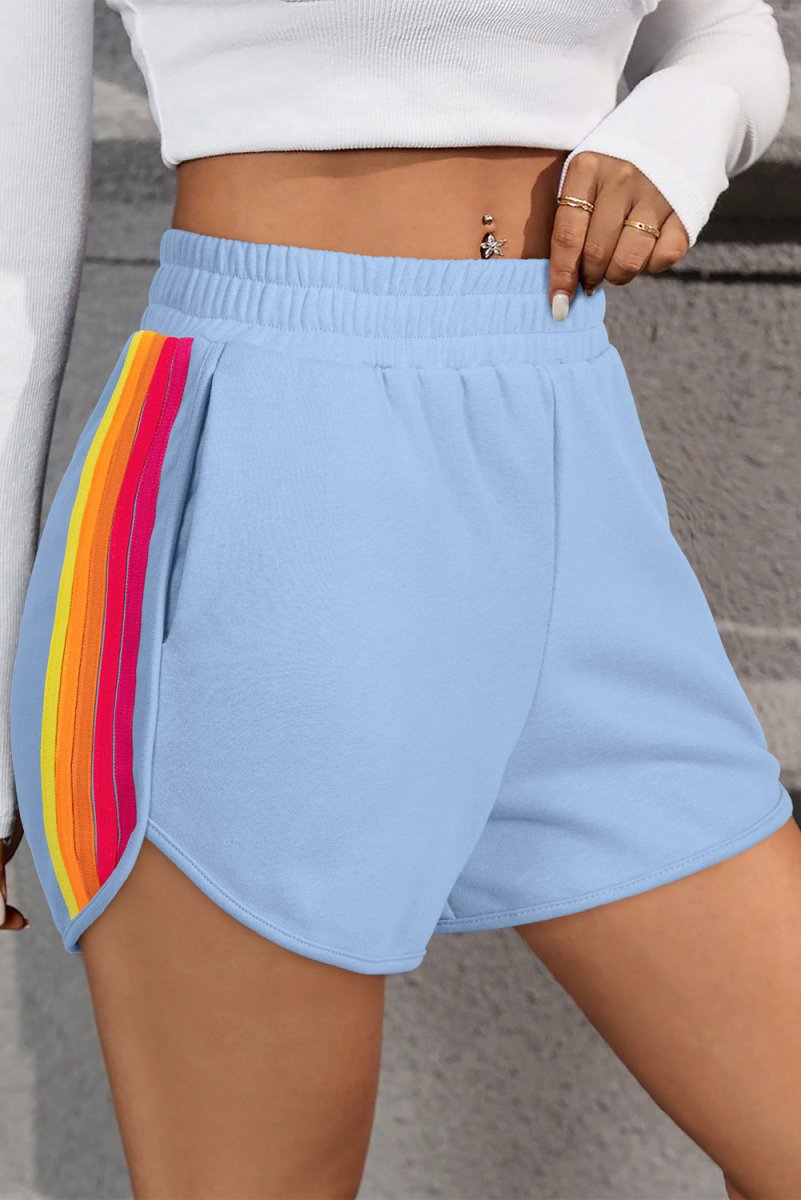 Love Salve  Beau Blue Color Block Stripes Elastic High Waist