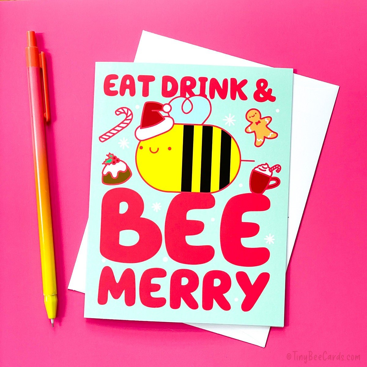 Bee Christmas Card &amp;quot;Eat Drink and Bee Merry&amp;quot;