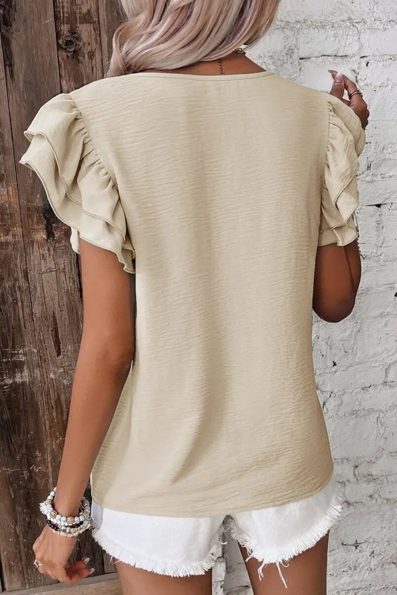 Love Salve Beige Blouse Women&#39;s Daily Wear Ruffle Sleeve Elegant Top