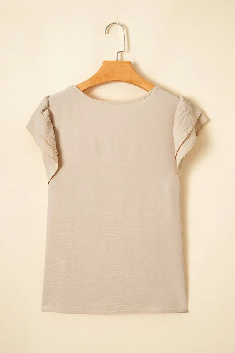 Love Salve Beige Blouse Women&#39;s Daily Wear Ruffle Sleeve Elegant Top