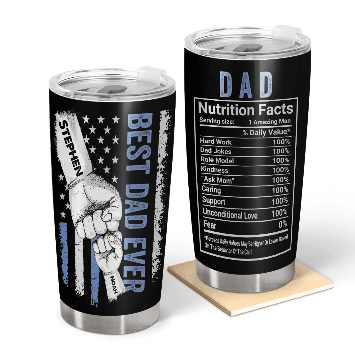 Best Dad Ever Raised Fist Bump - Personalized Stainless Steel Tumbler - Father&amp;#39;s Day Custom Gift for Dad, Grandpa, Daddy, Dada, Dad Jokes