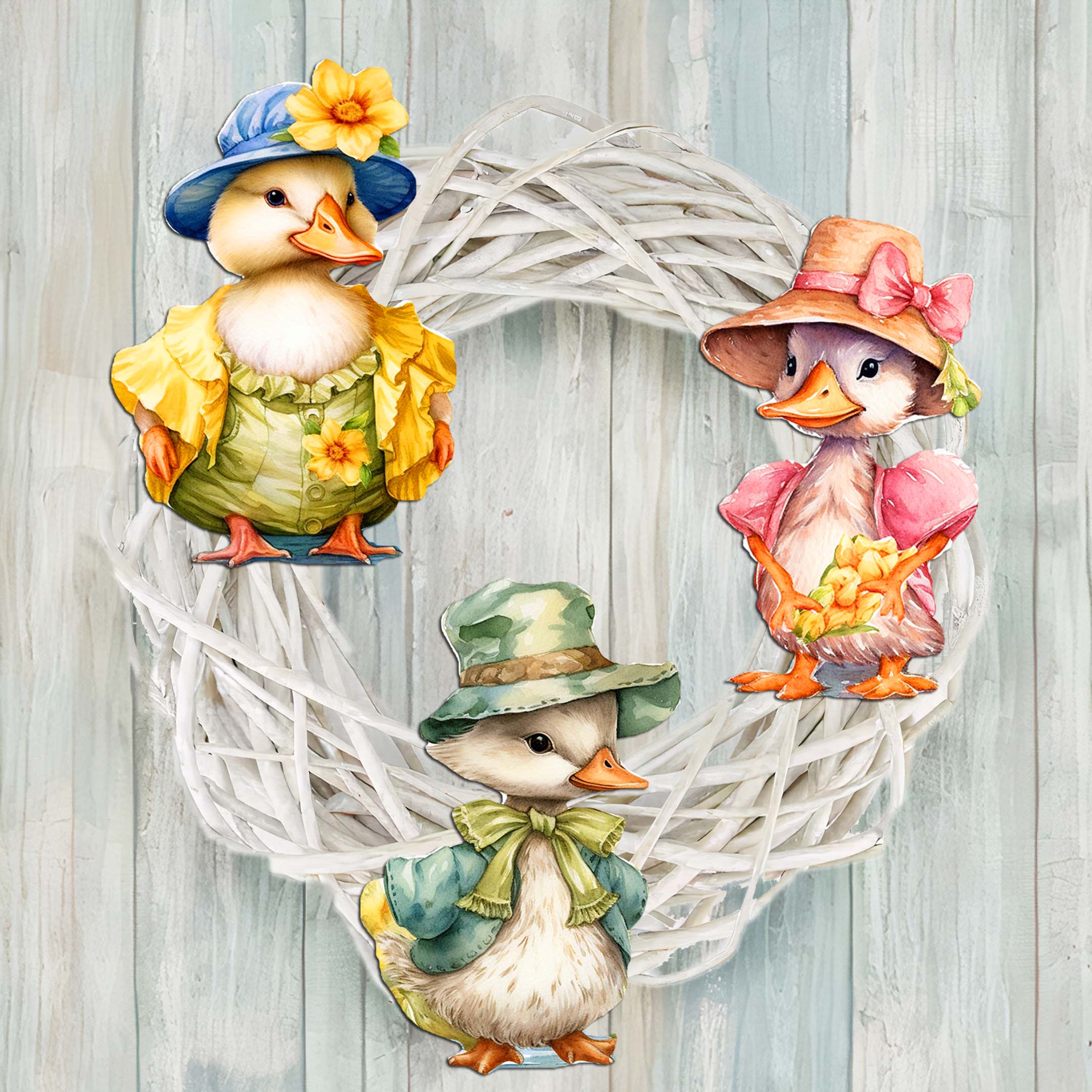 Easter Ducks Clip-On Eco Wood Decorative Ornaments Set of 3 by G. Debrekht - Easter Decor - 8091043C-S3