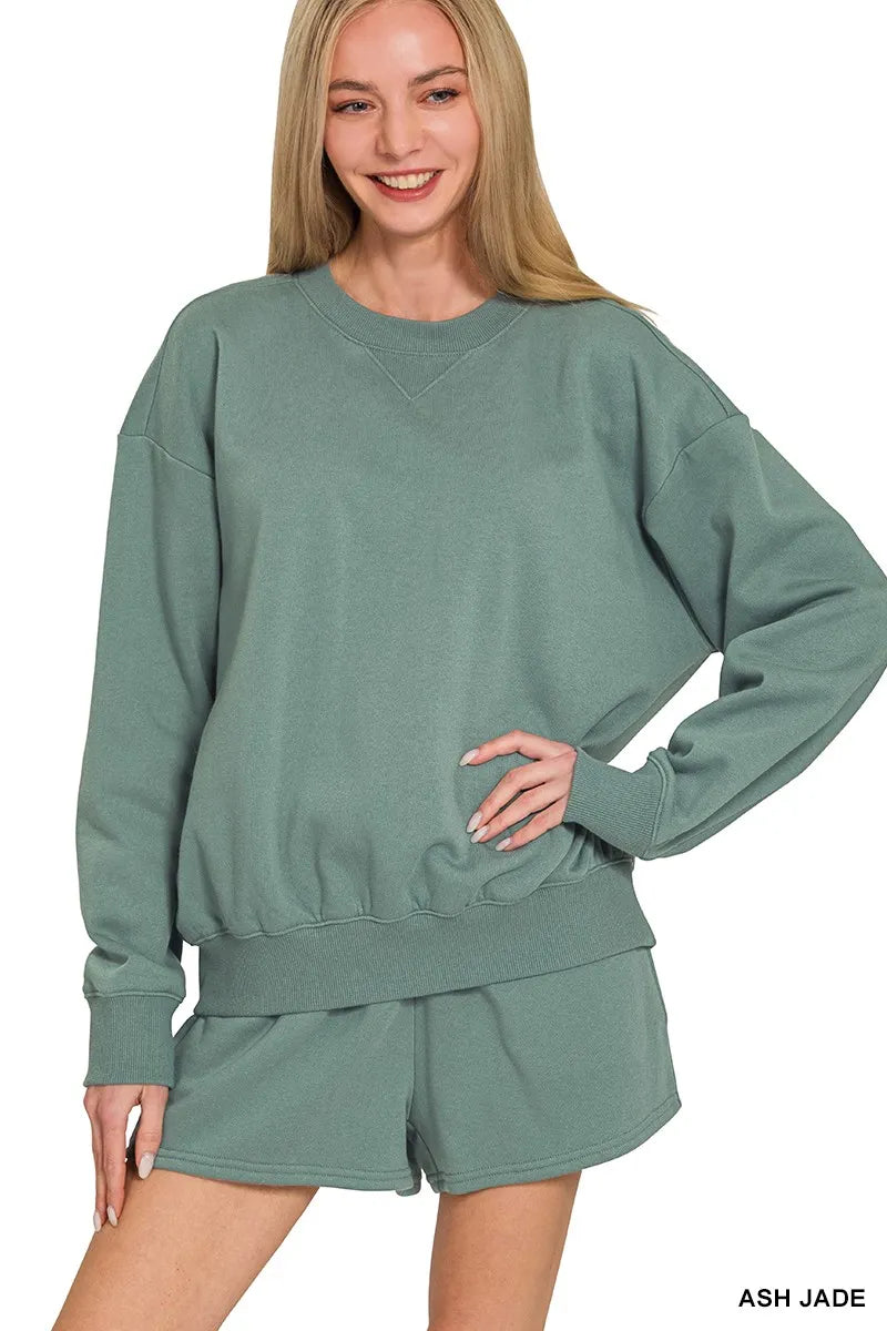 Zenana Fleece Long Sleeve Sweatshirts &amp;amp; Shorts Set