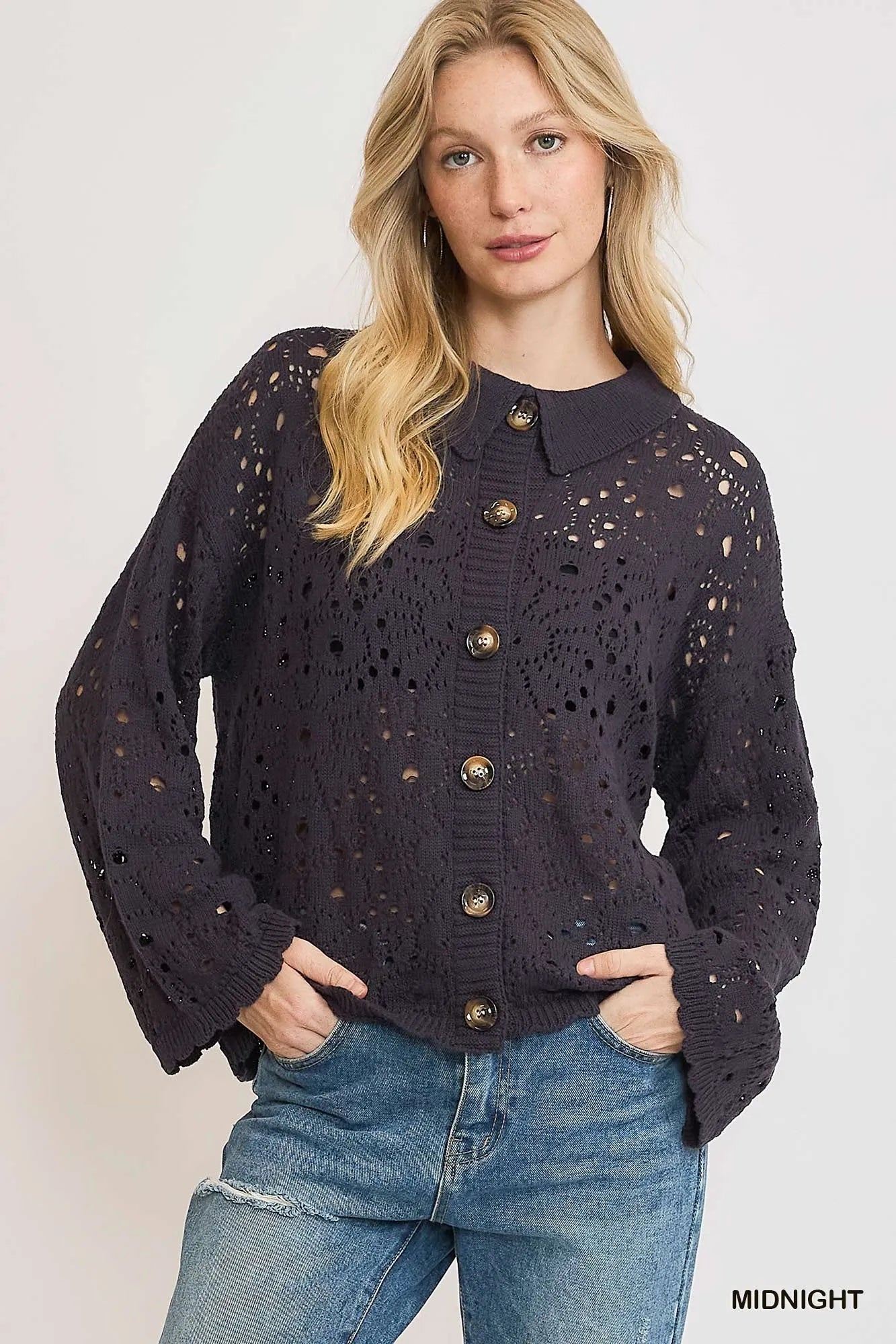 Umgee Hollow Out Button Down Cardigan