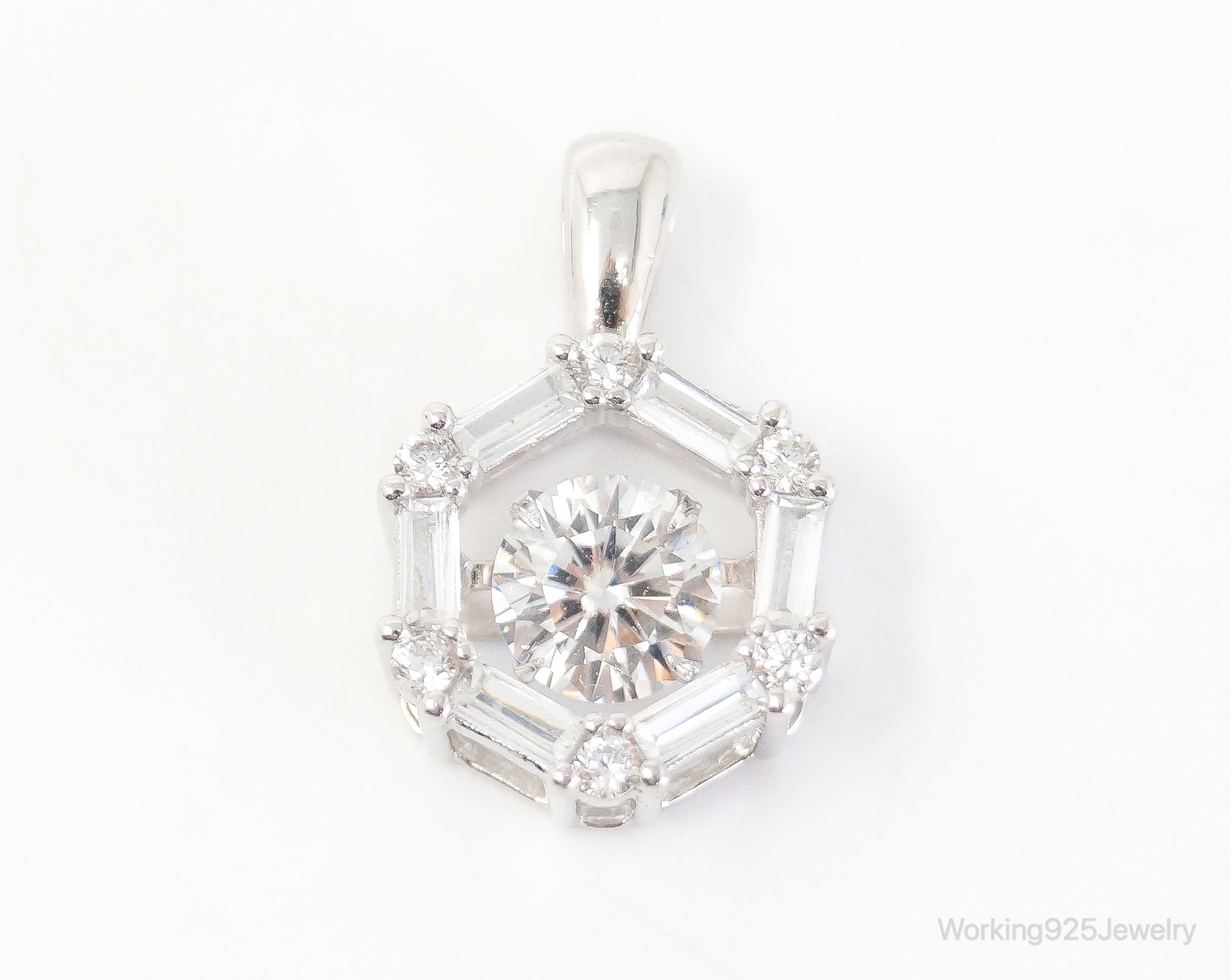 Vintage Art Deco Cubic Zirconia Sterling Silver Necklace Pendant