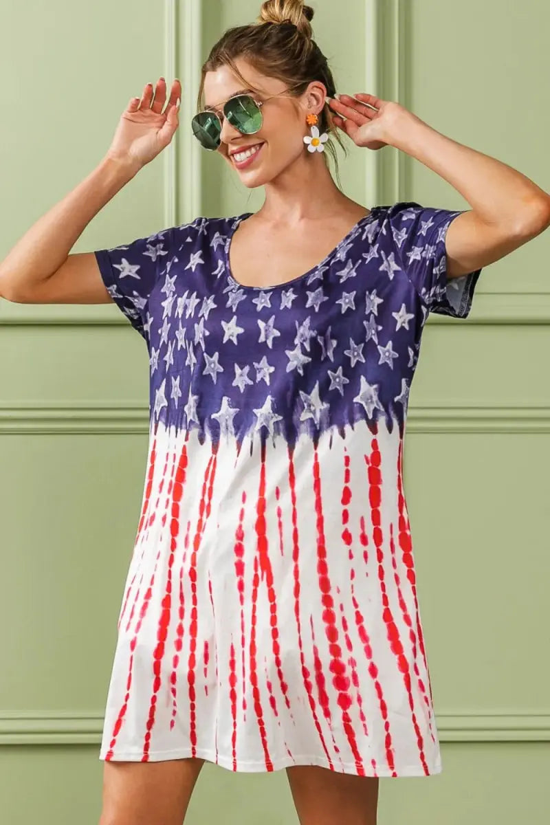 American Flag Tee Dress Women&amp;#39;s Summer Patriotic Casual Mini Dress