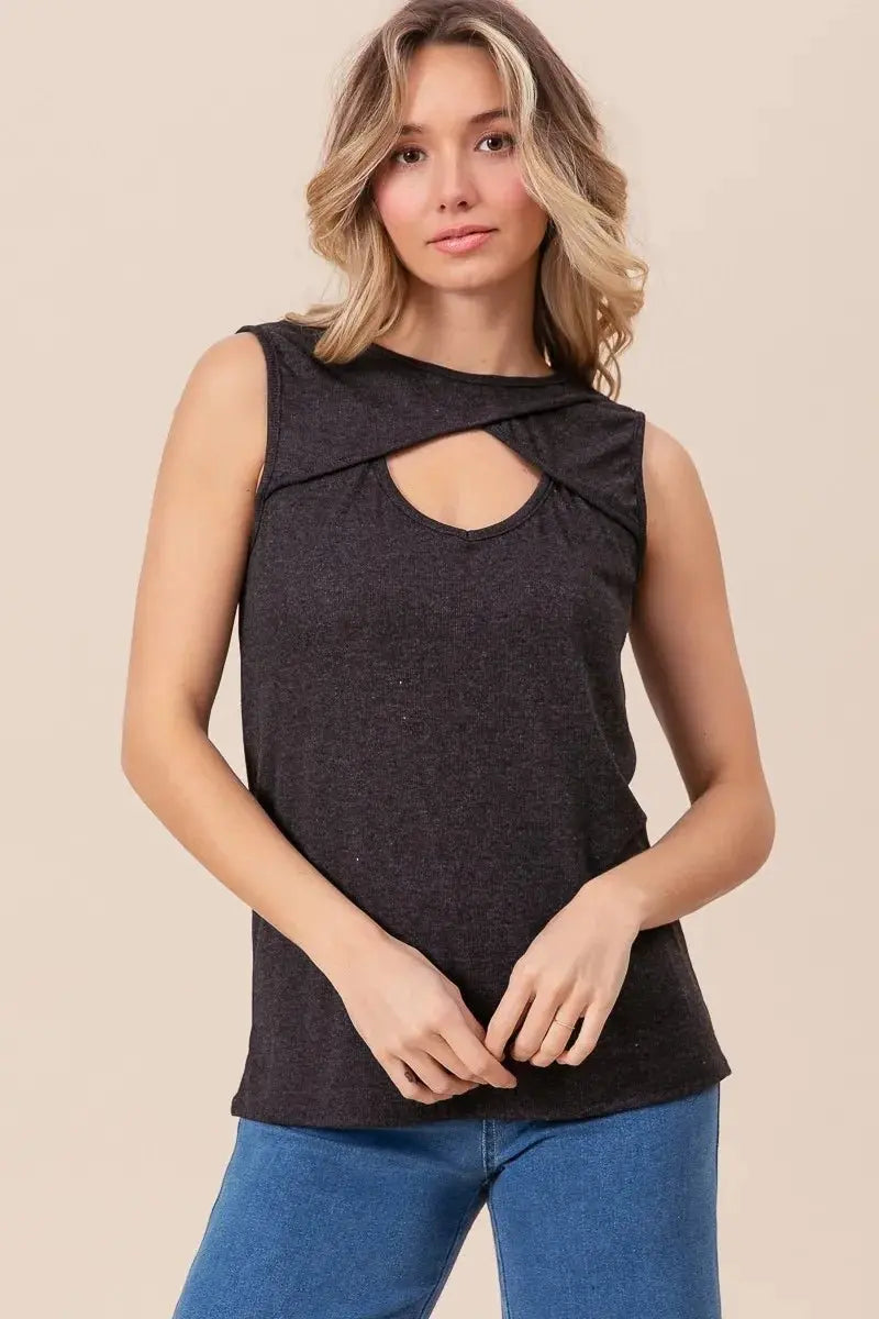 Trendsi Rib Knit Cut Out Top Women&amp;#39;s Casual Sleeveless Tank Top - USA Ship