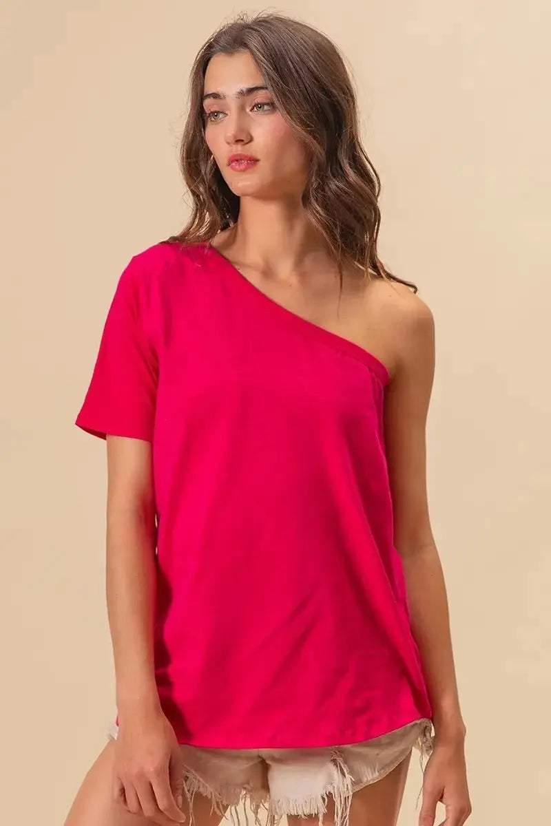 Trendsi BiBi Cotton Knit Top Women&amp;#39;s Casual One Shoulder Tee USA Ship!