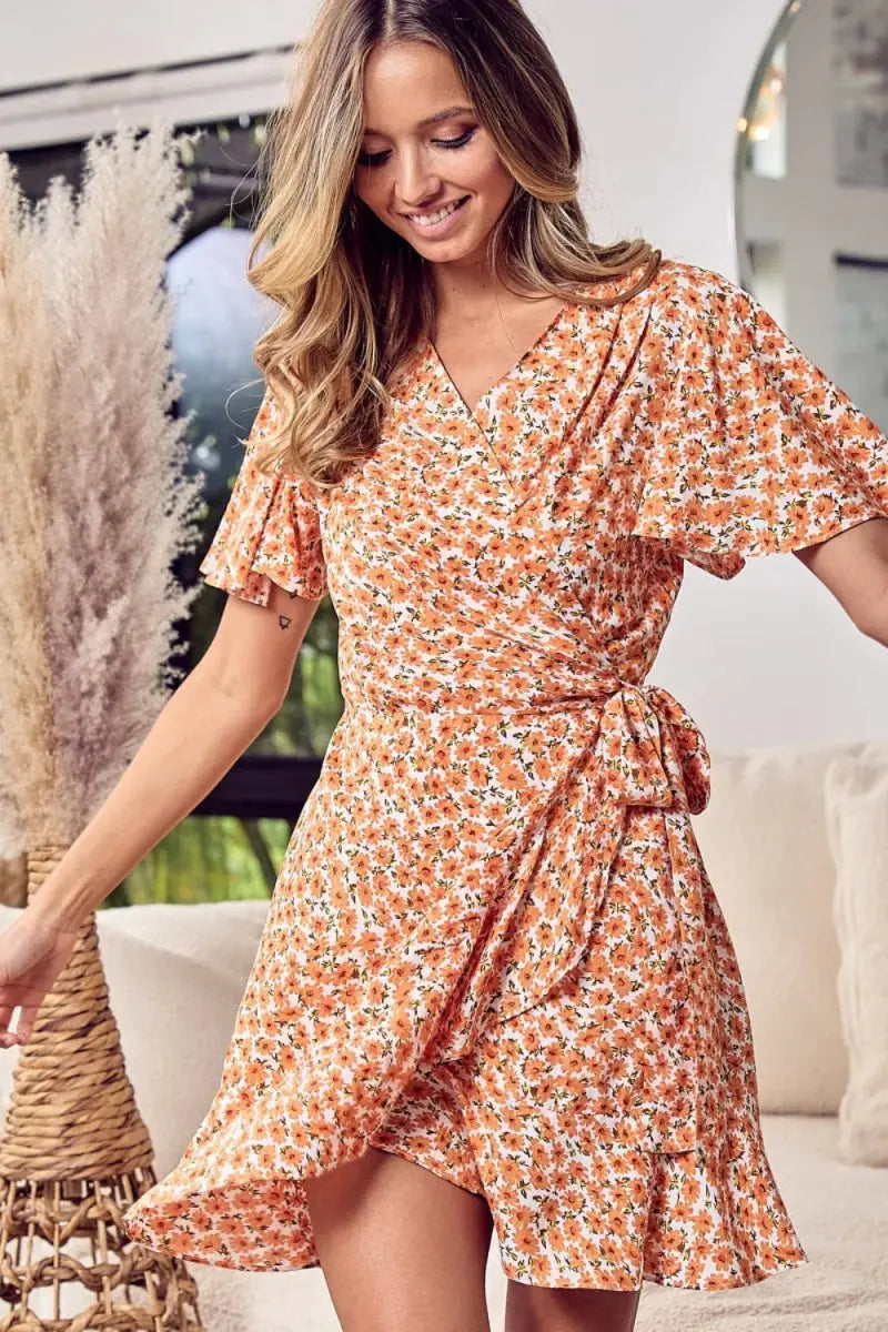 Floral Mini Dress Summer Women&amp;#39;s Wrap Dress Cute &amp;amp; Flirty