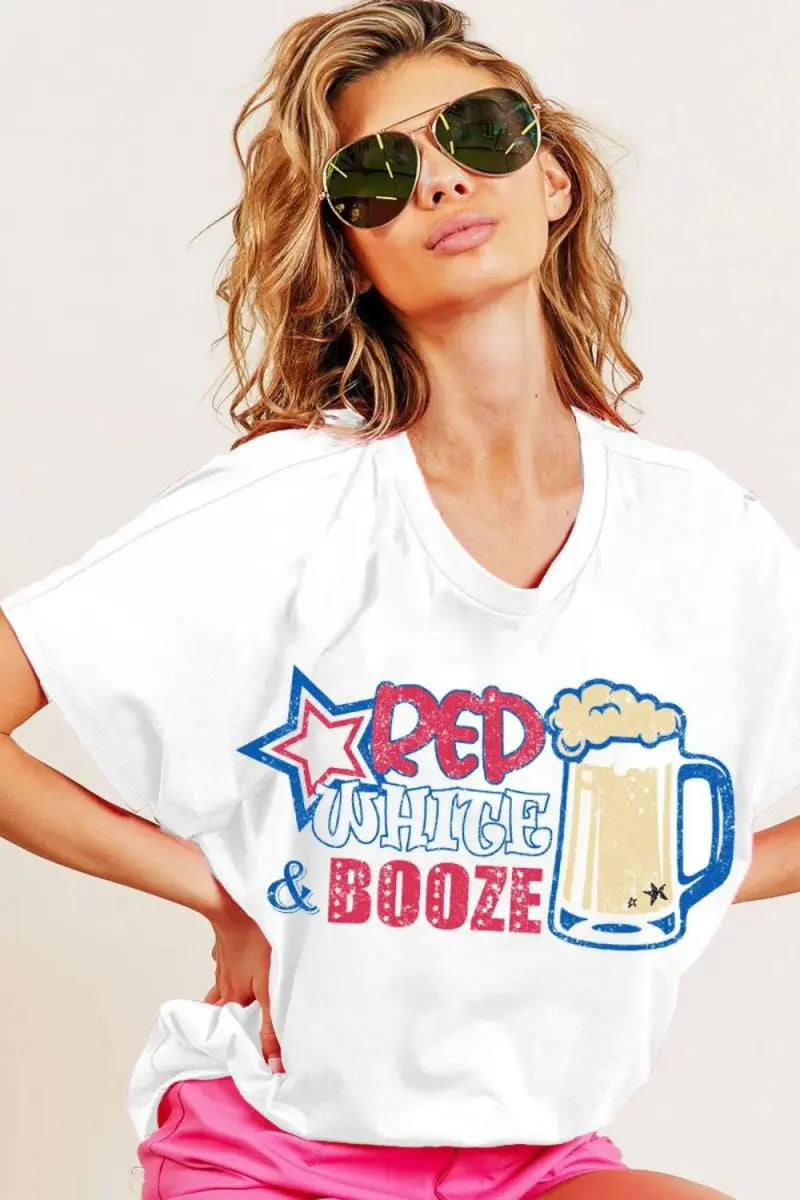 Trendsi BiBi Red White Graphic Top Women&amp;#39;s Casual T-Shirt Fun Style USA Ship