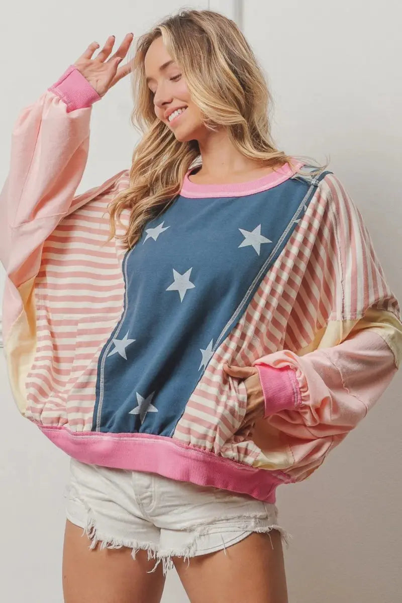 Stars &amp;amp; Stripes Women&amp;#39;s Patriotic Top Casual Long Sleeve T-Shirt USA Shipped