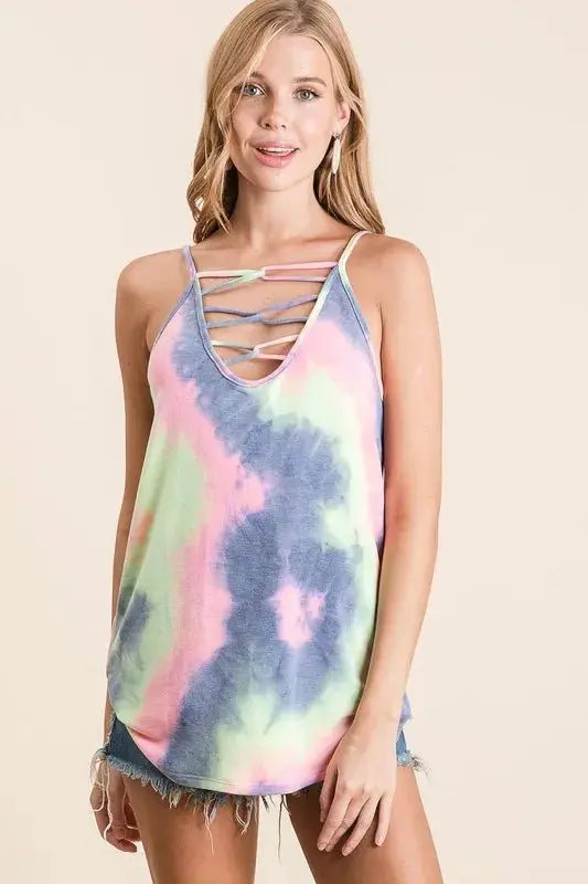 Trendsi Tie Dye Camisole Women&amp;#39;s Summer Caged Neck Tank Top Cute &amp;amp; Comfy