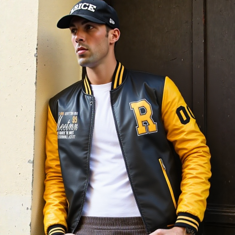 Mens Baseball Faux Leather Jacket