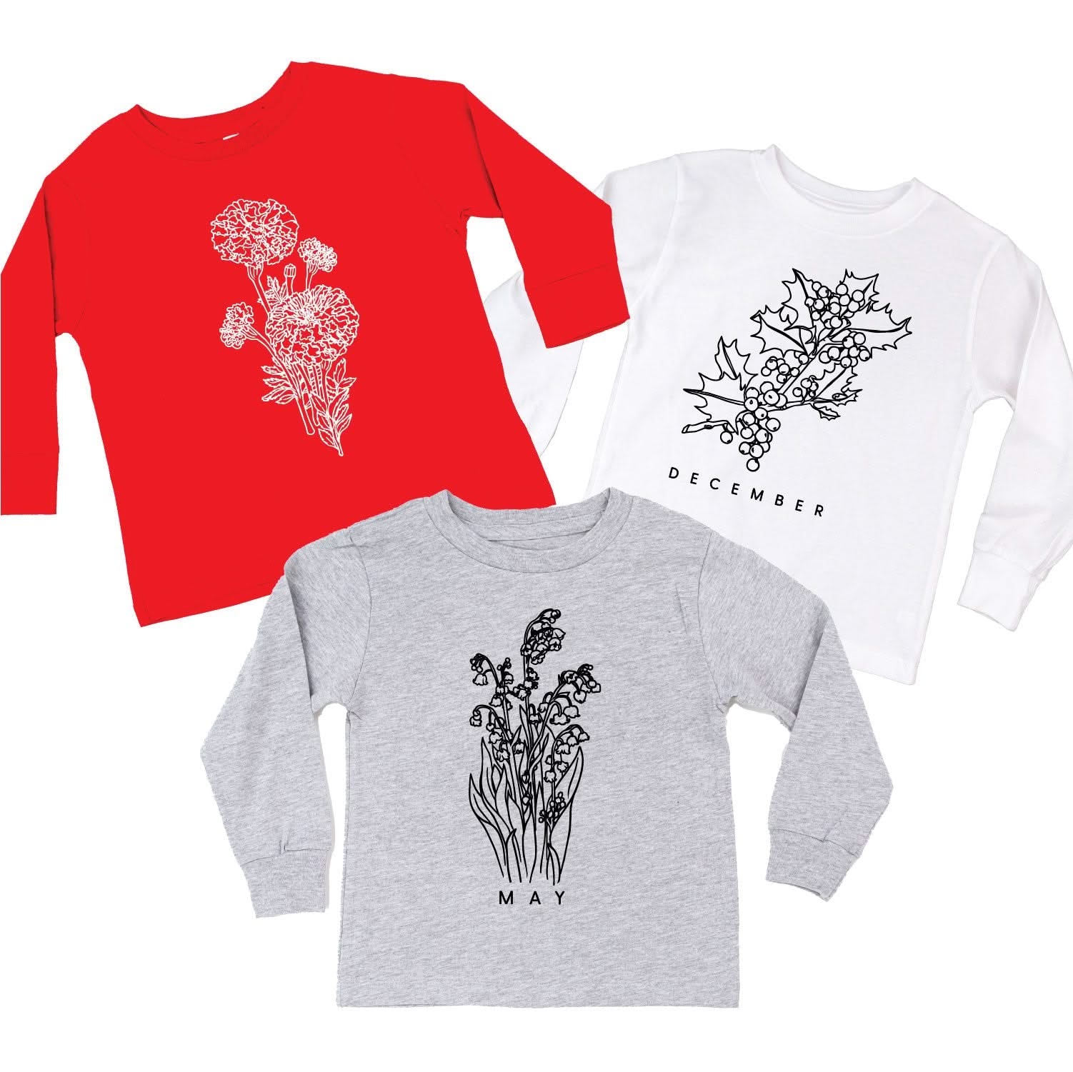 Birth Flowers (Choose Your Month/Flower) - Child Long Sleeve Tee