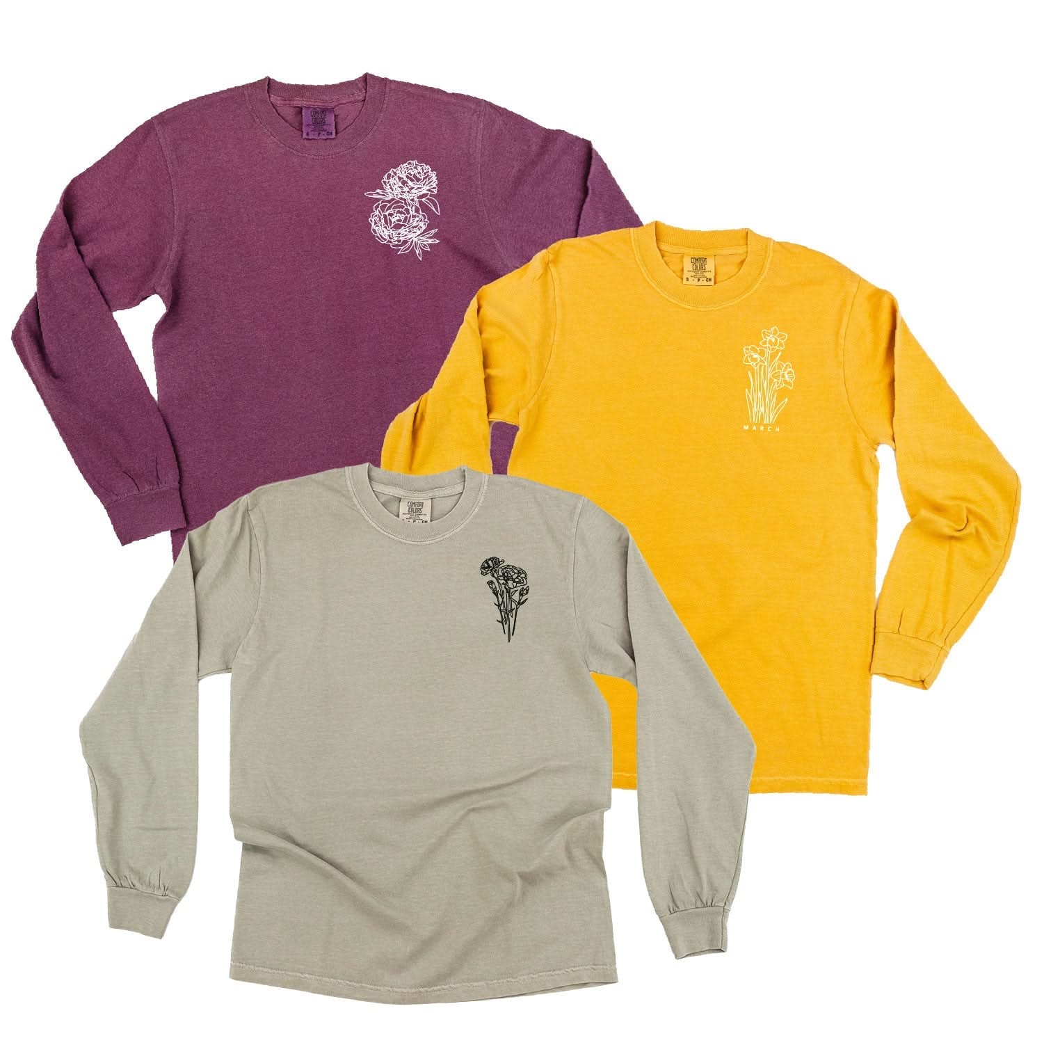 Birth Flowers (Choose Your Month/Flower) - Long Sleeve Comfort Colors Tee