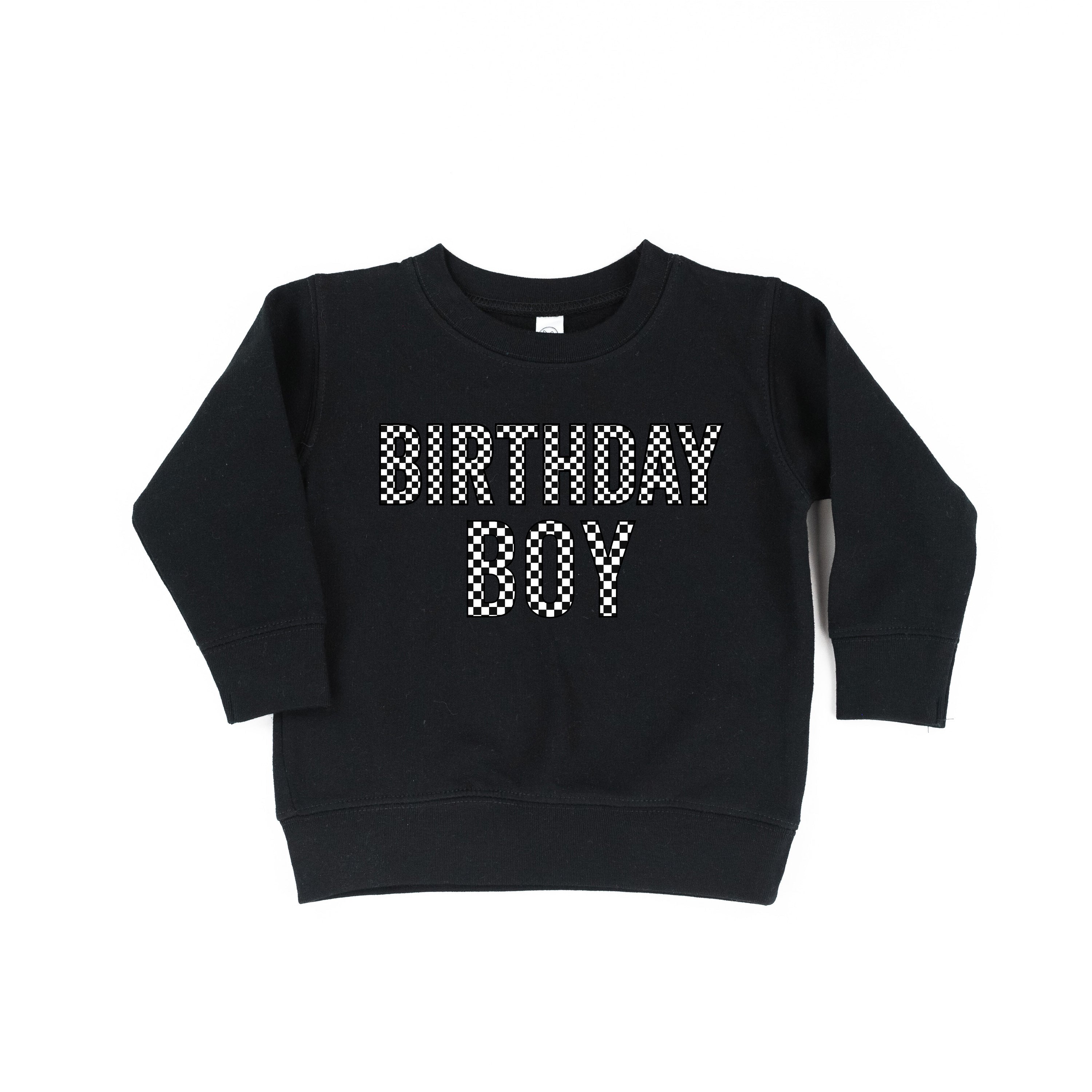 BIRTHDAY BOY - BLOCK FONT CHECKERS - Child Sweater